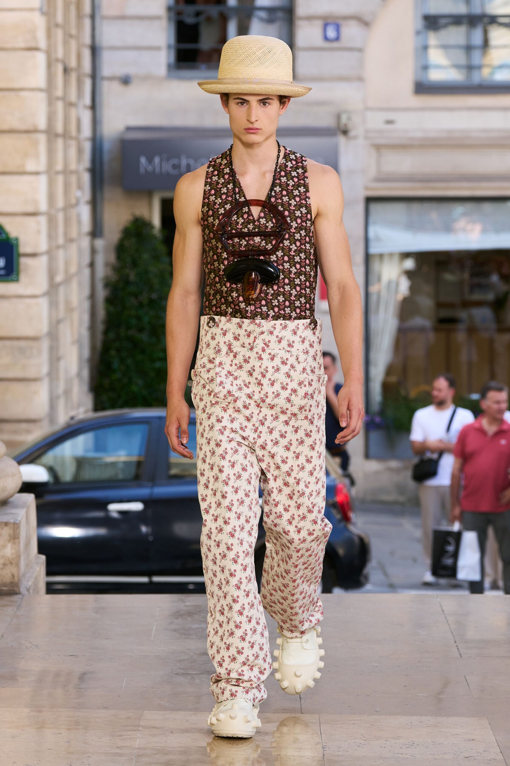 floral top with relaxed pants