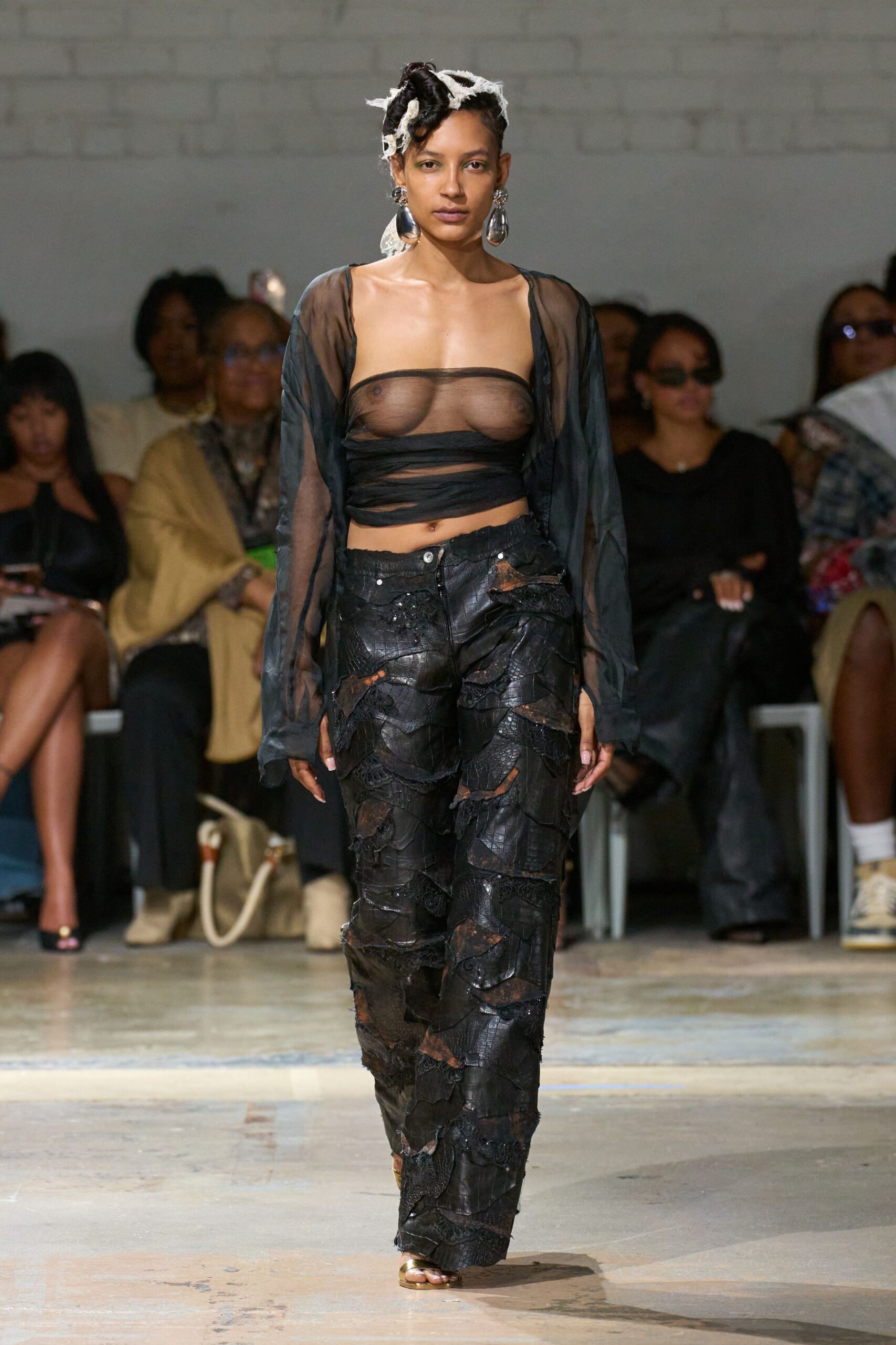 black mesh long-sleeve sleeveless fitted sheer top