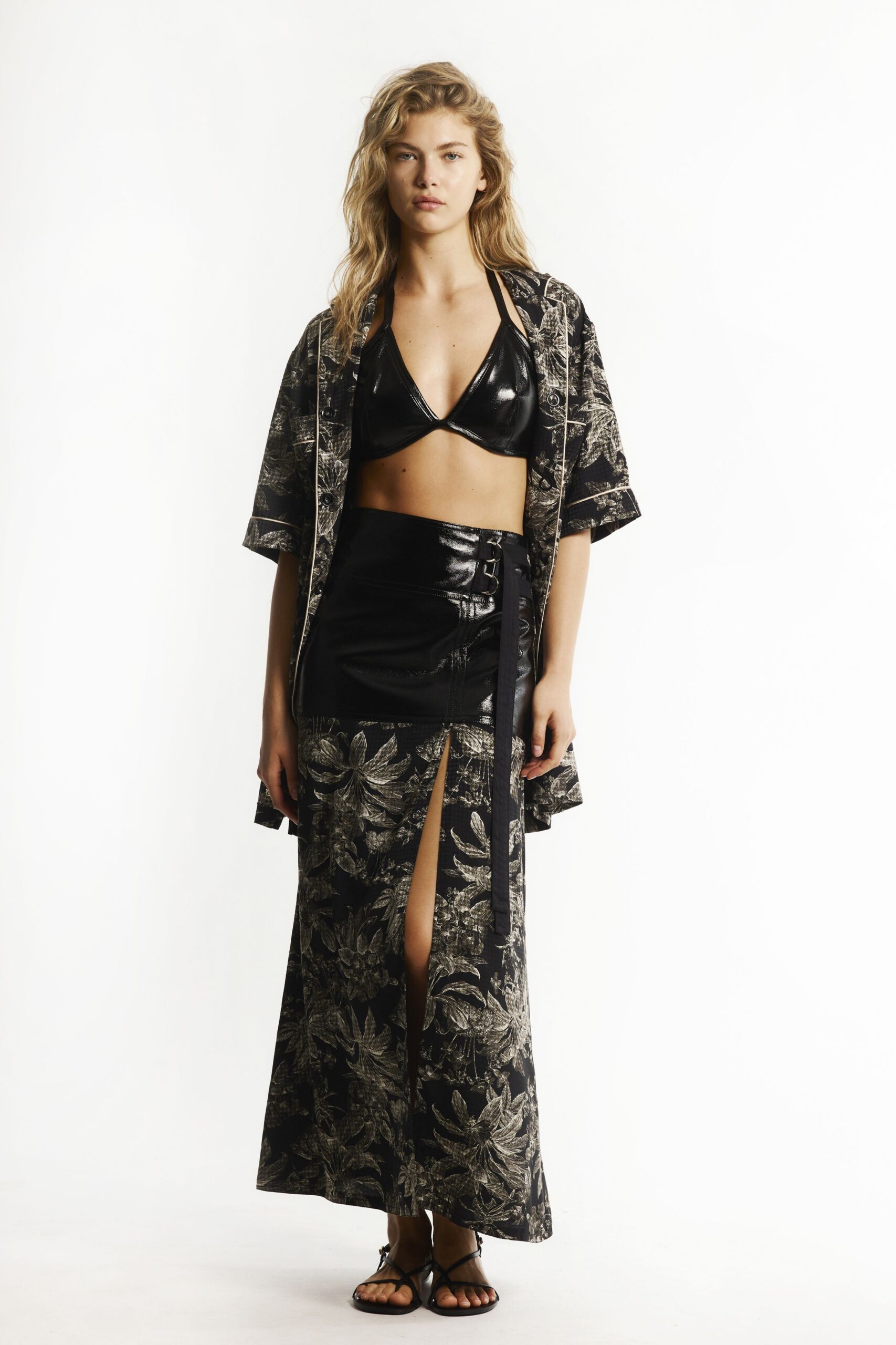 black leather top and skirt