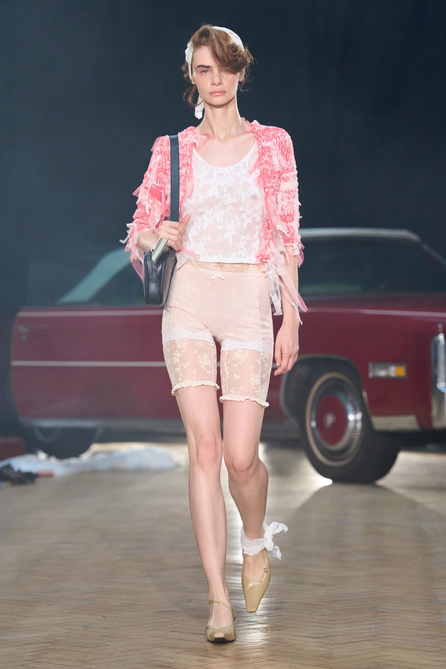 pink lace long-sleeve collared fitted ruffled jacket