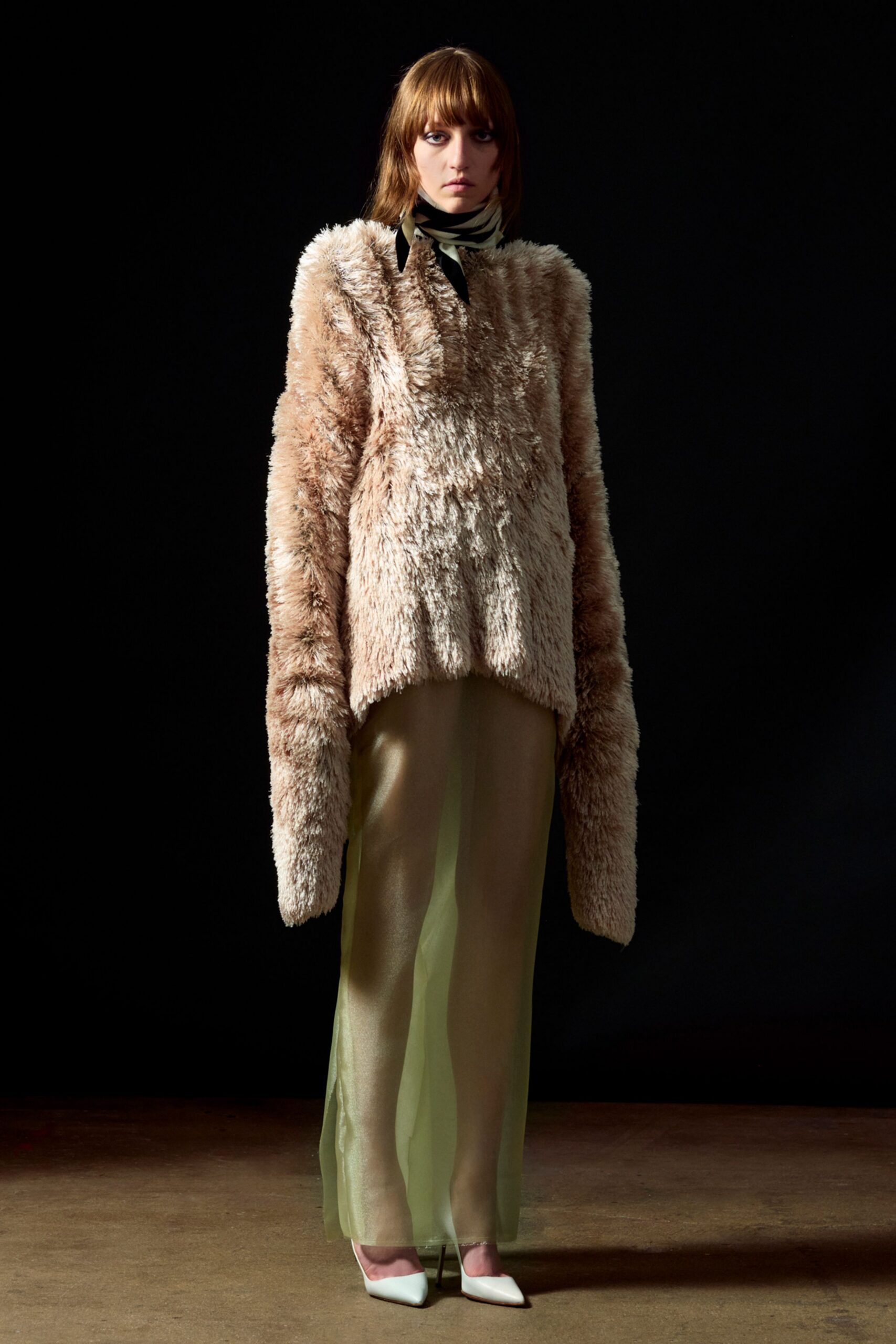 green silk fitted high-waisted layered flowing maxi skirt