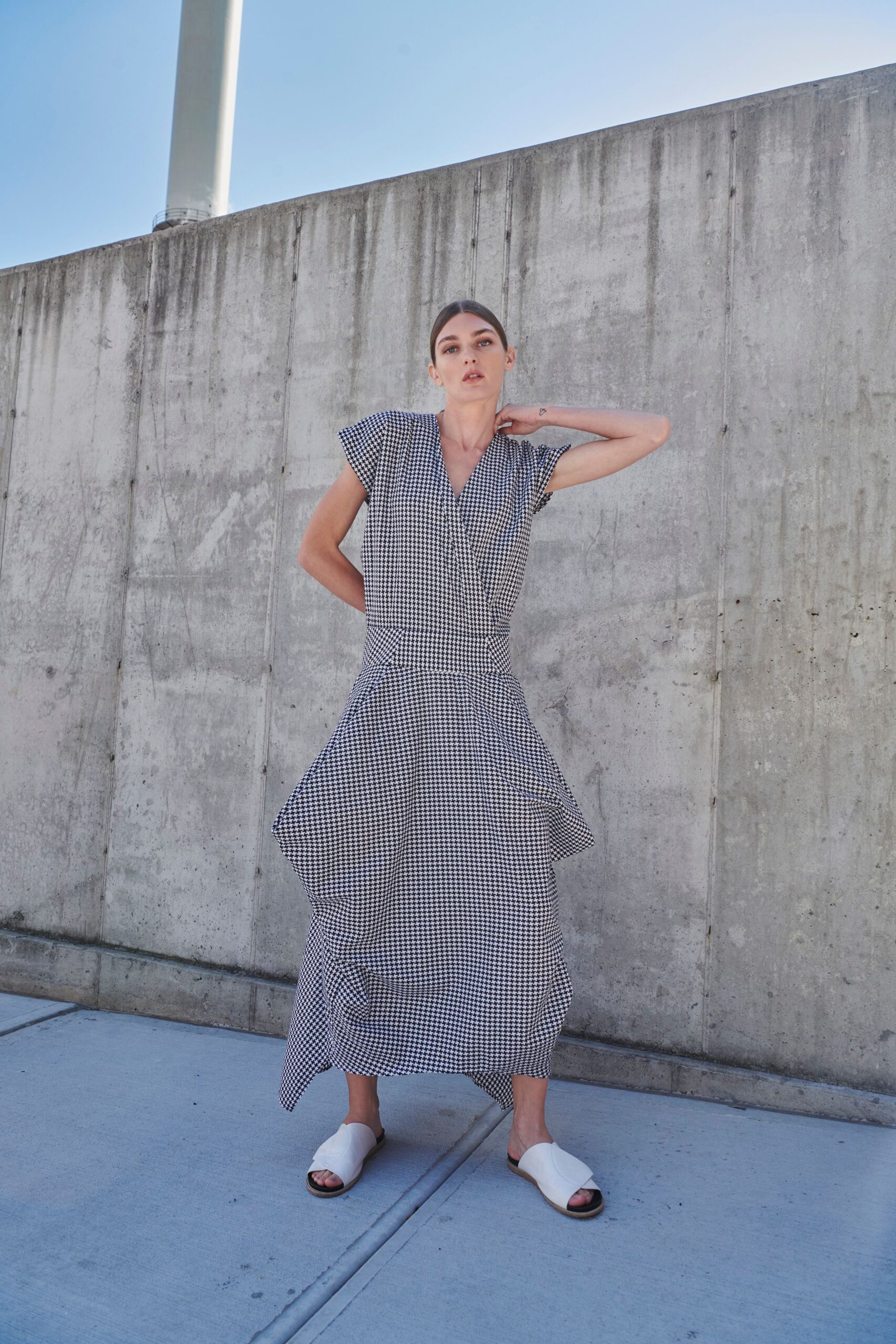 black and white checked maxi dress