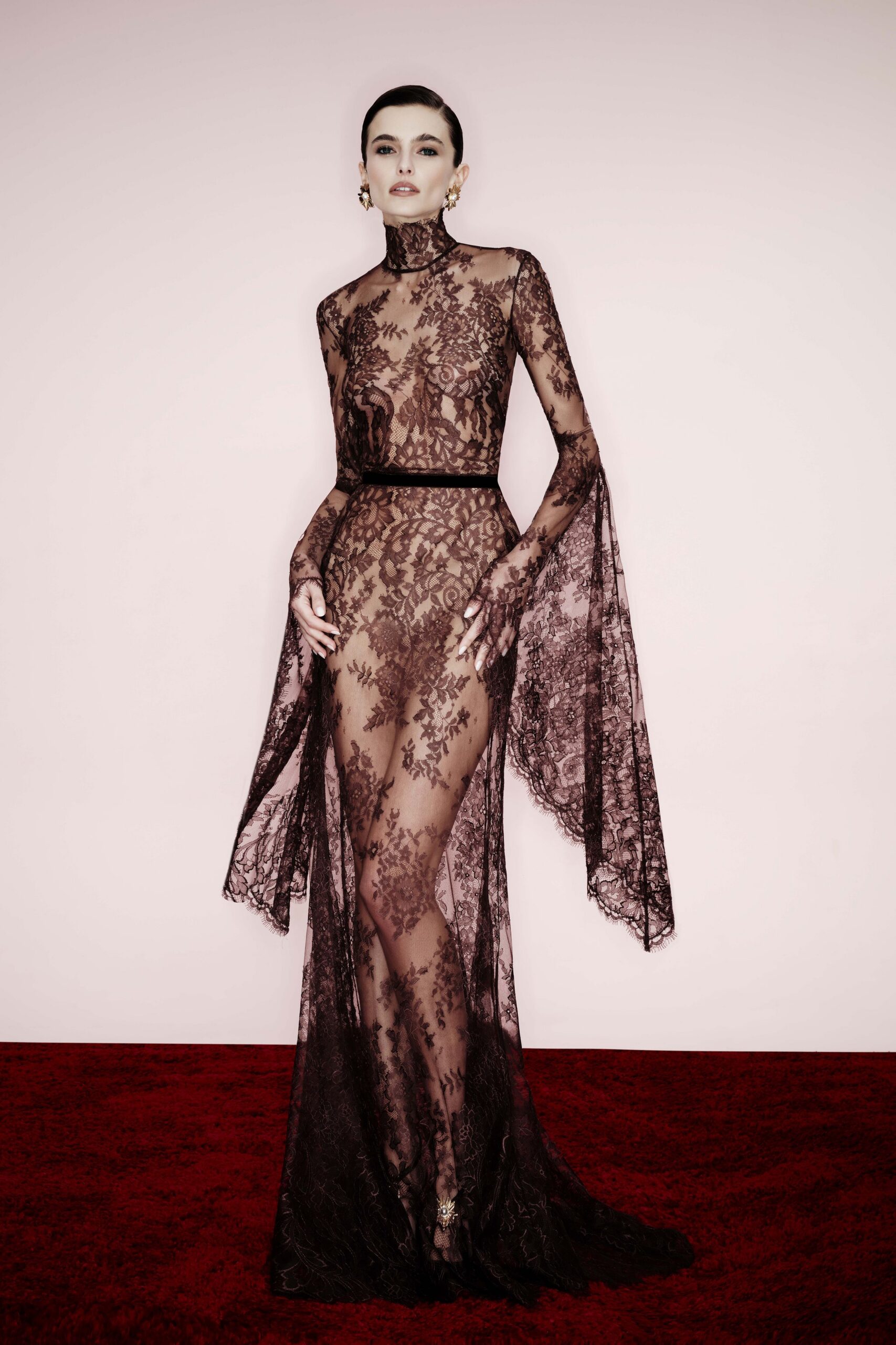 black lace fitted gown
