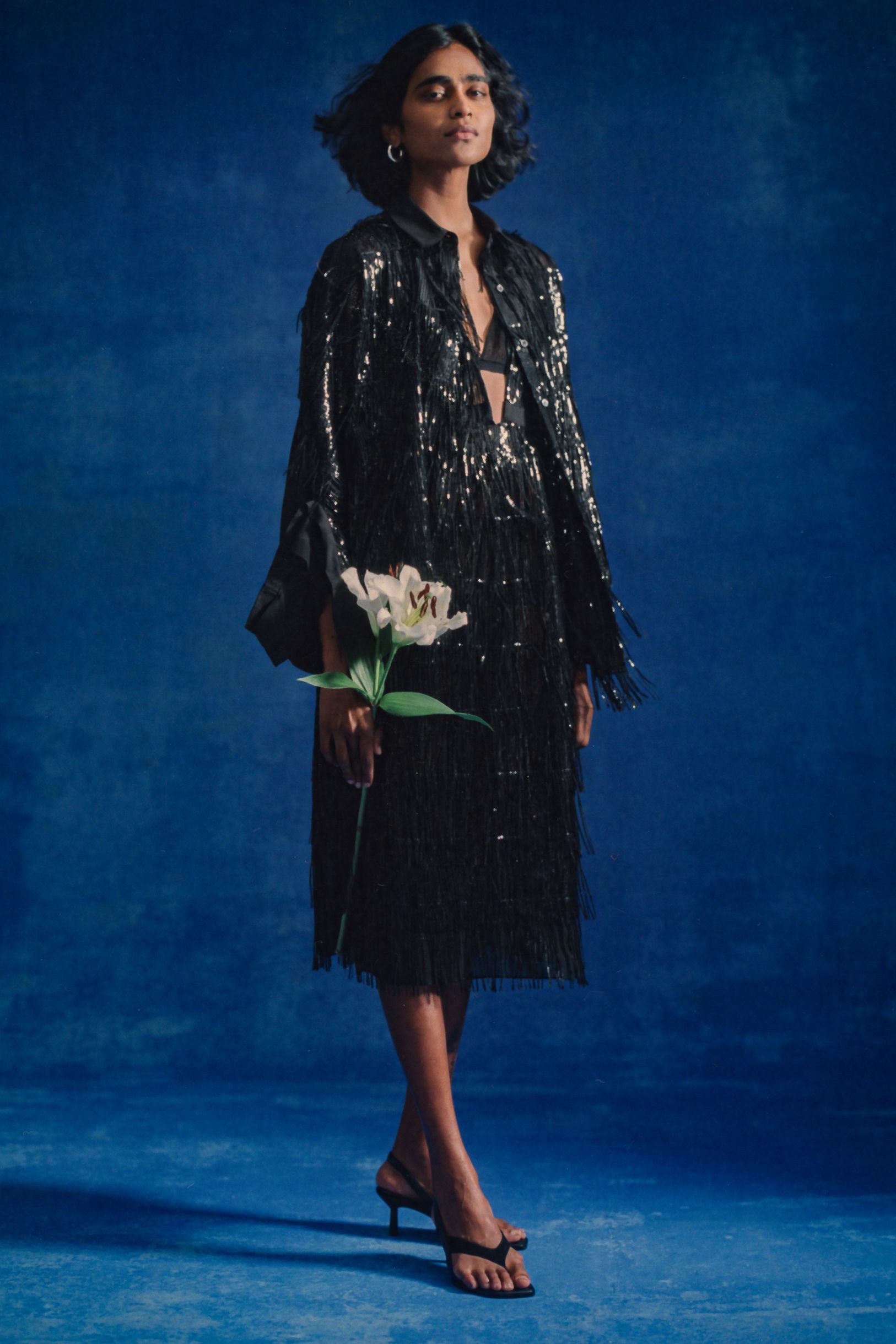 black sequined midi dress