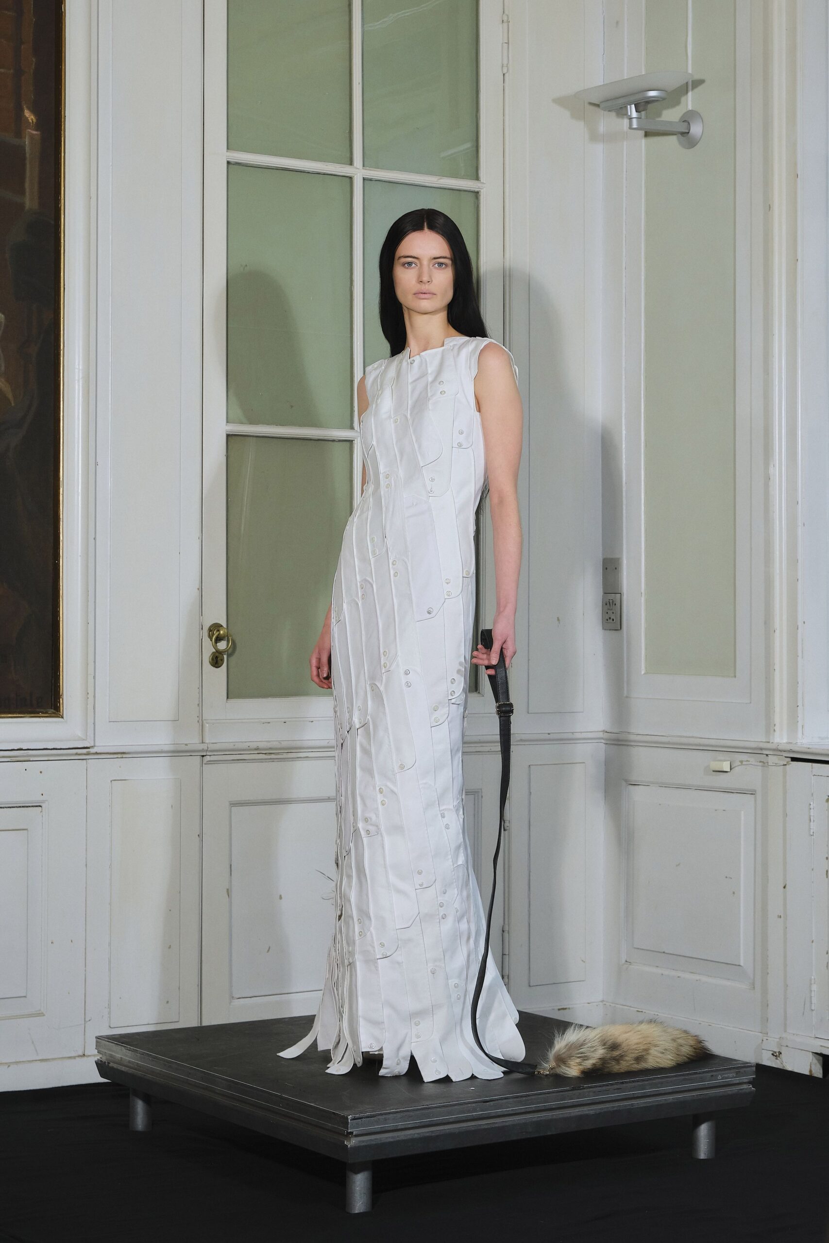 white fitted sleeveless gown