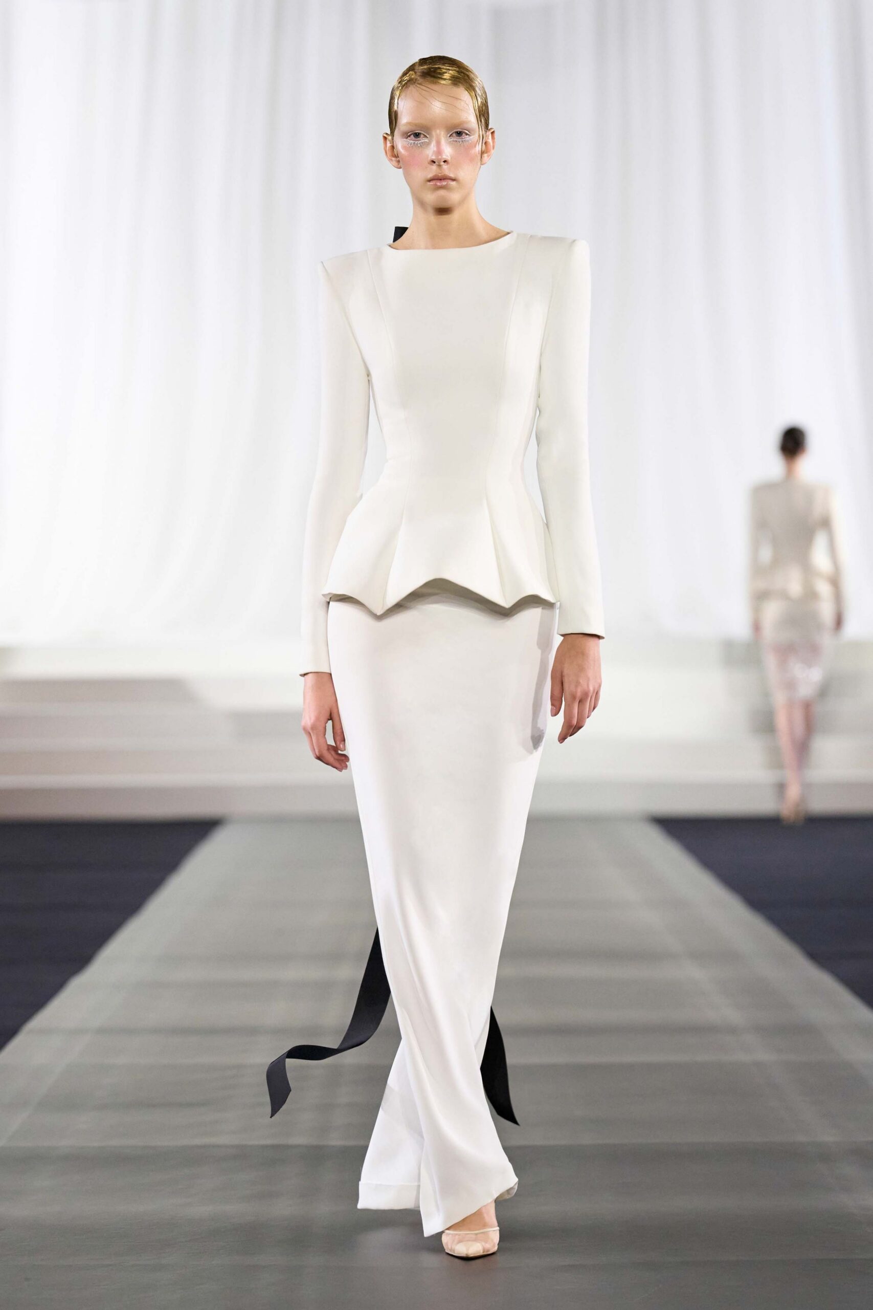 white fitted long-sleeve gown