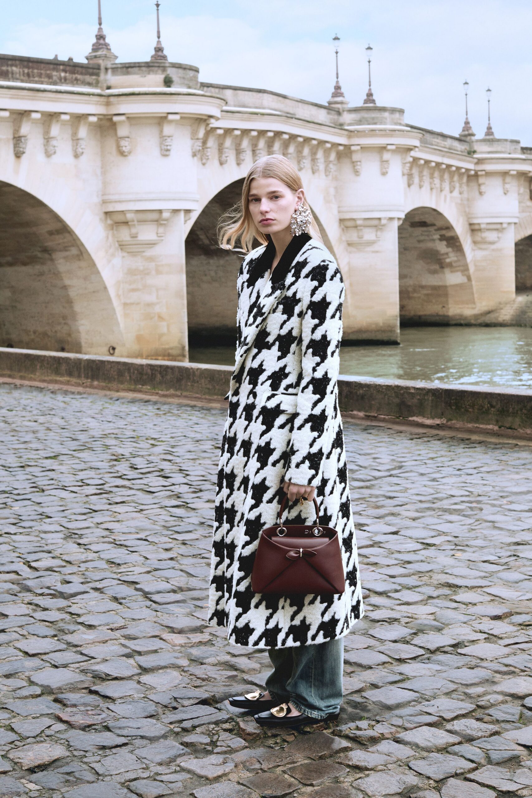 black and white checked coat