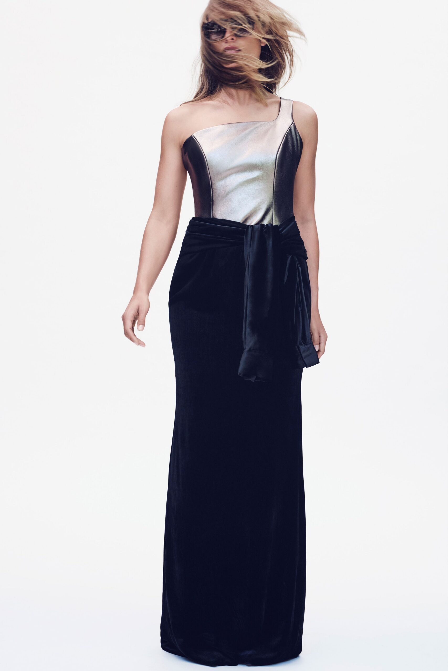 black velvet sleeveless gown