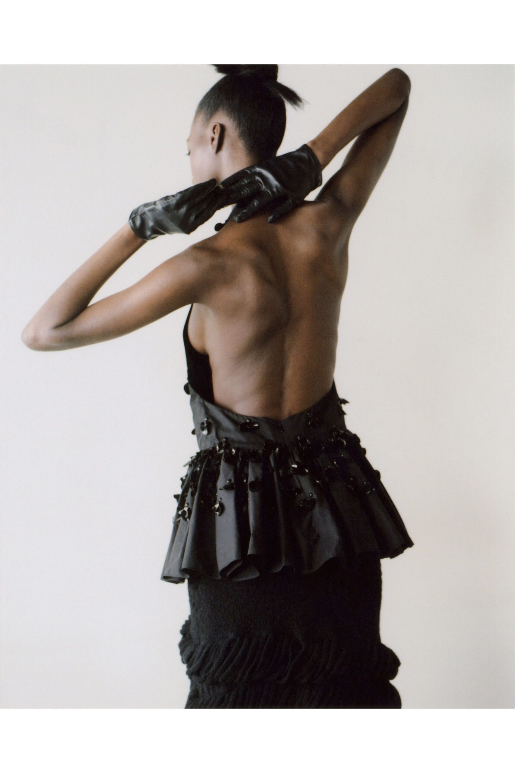 black silk top with ruffles