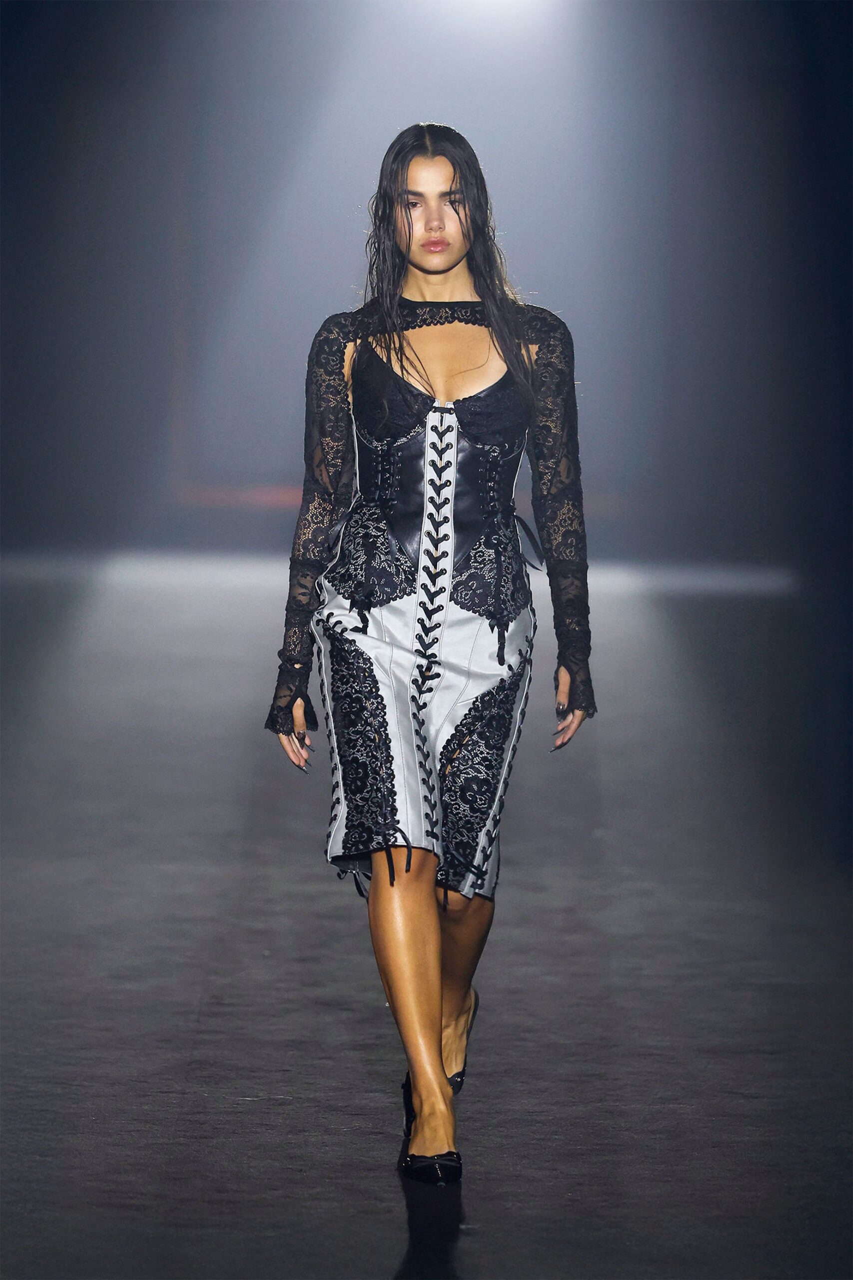 black and white embroidered midi dress