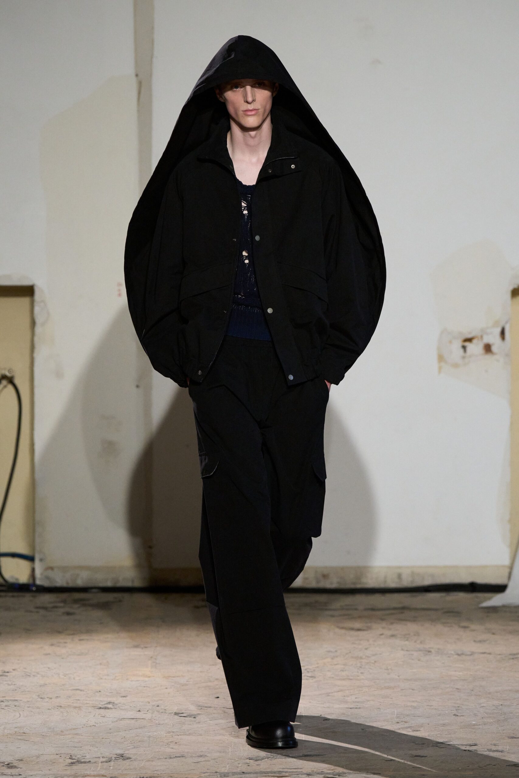 black oversized jacket and pants