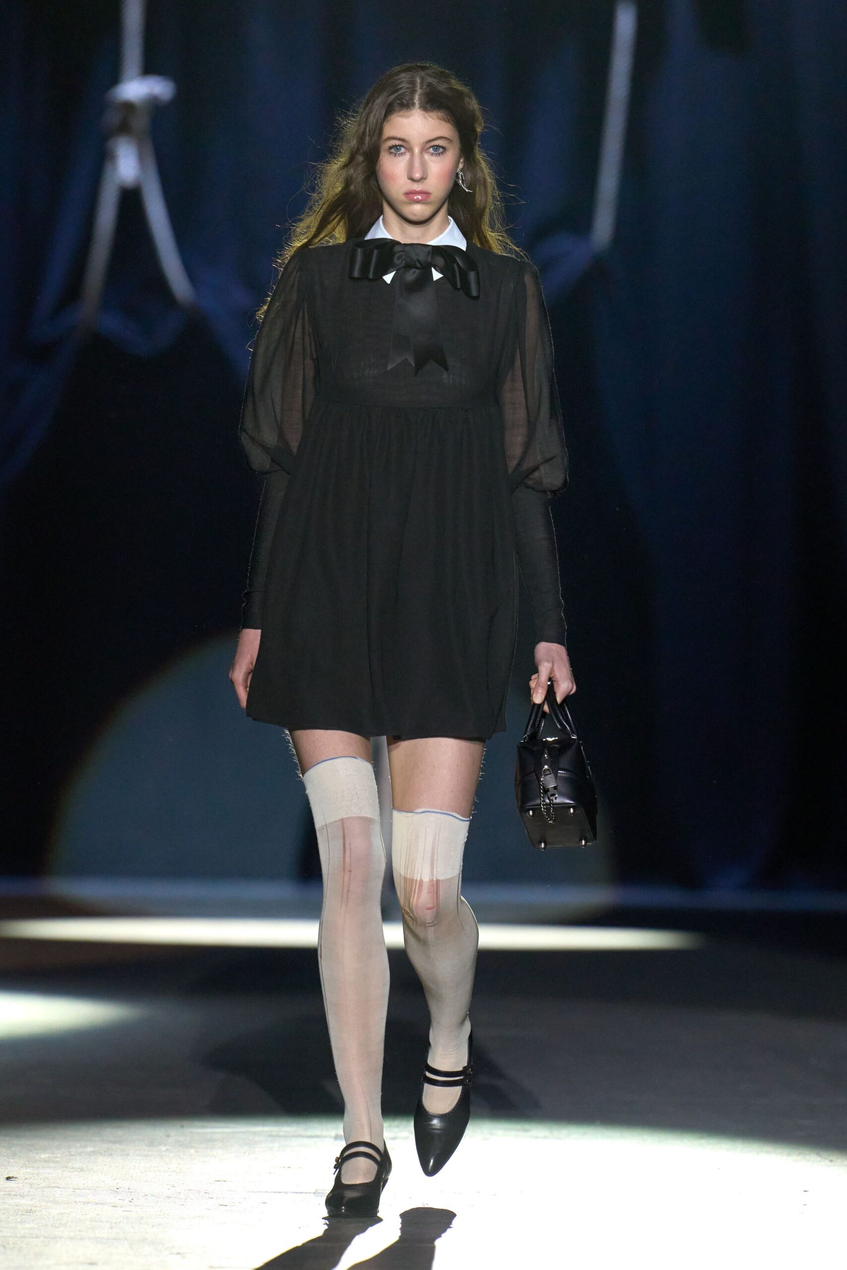 black silk long-sleeve collared fitted pleated mini dress