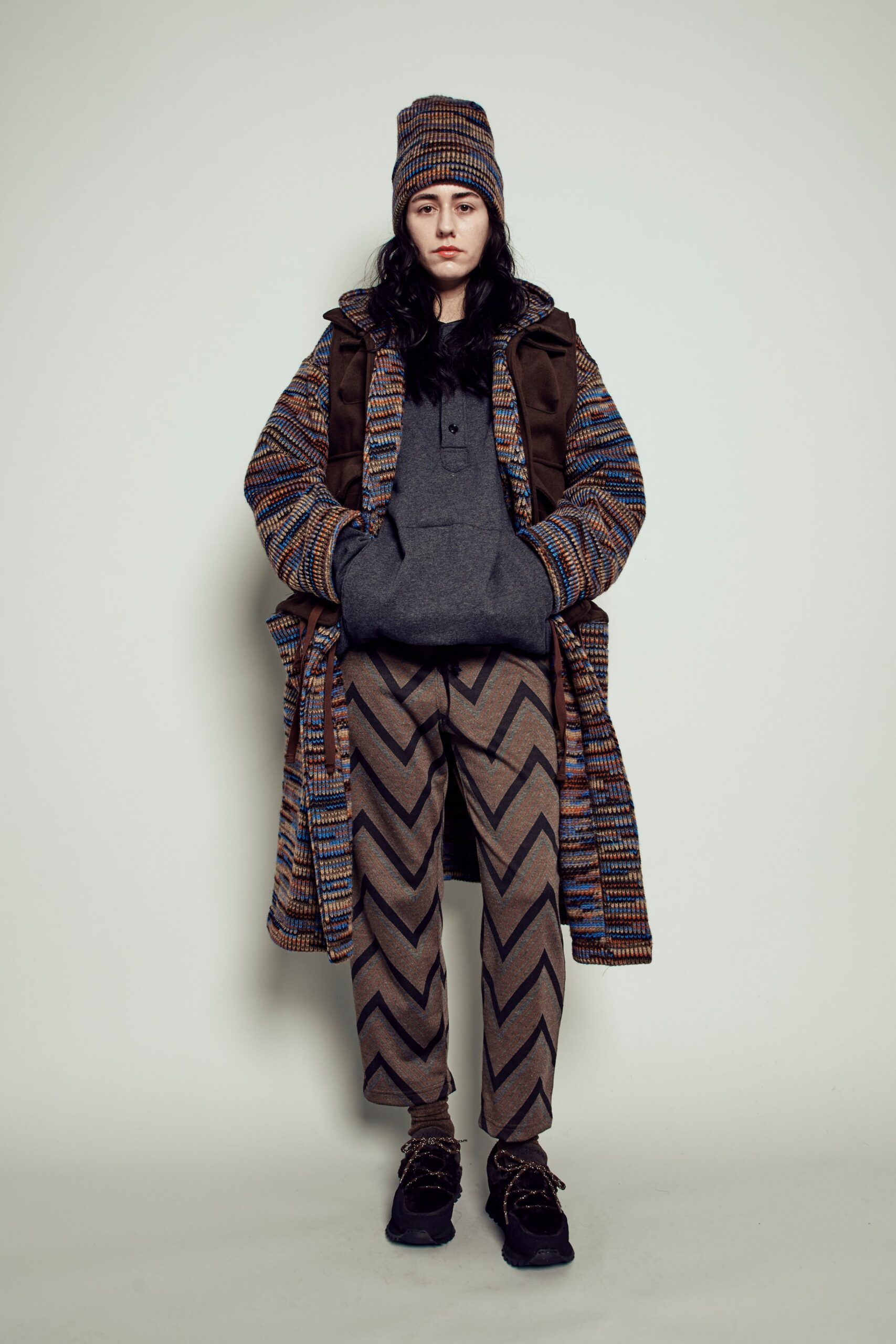 brown wool long-sleeve relaxed layered coat