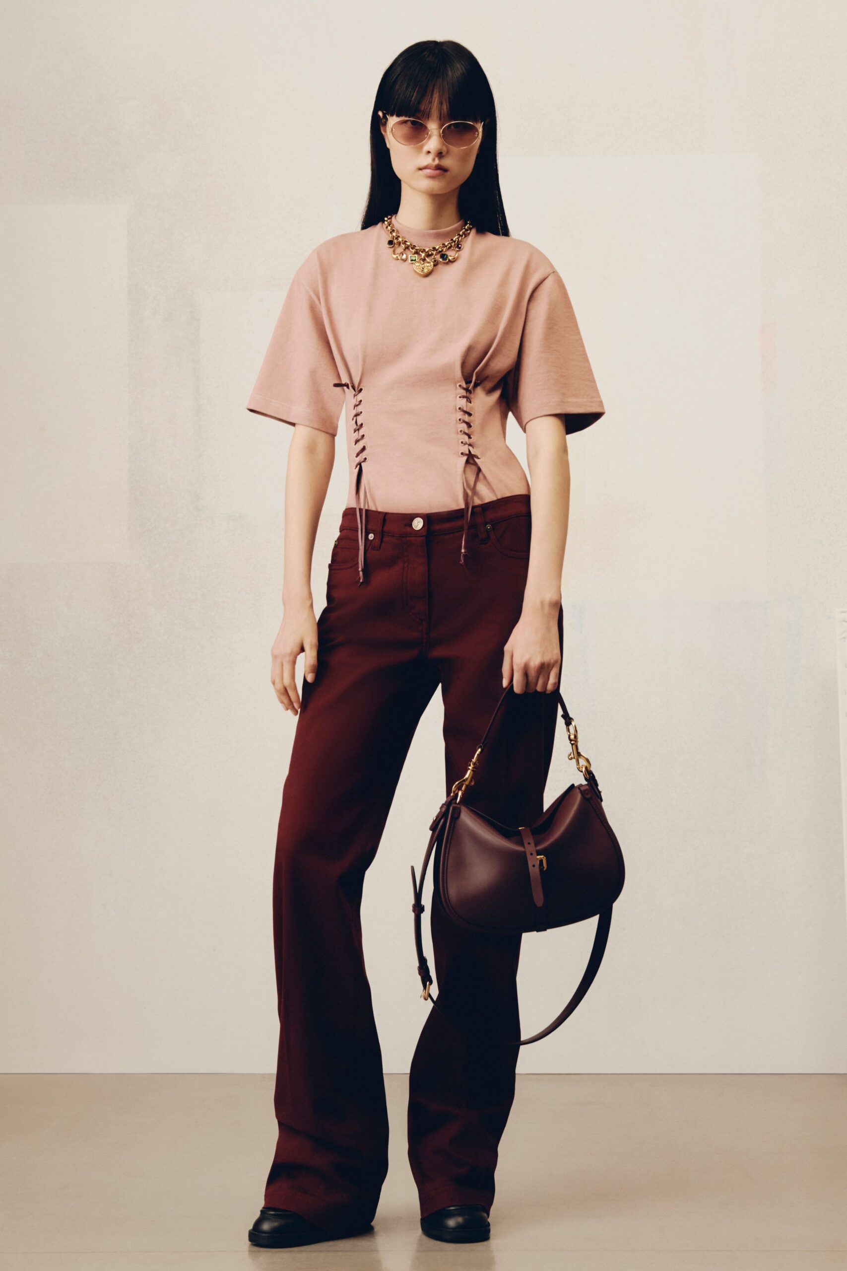 red denim fitted flared pants