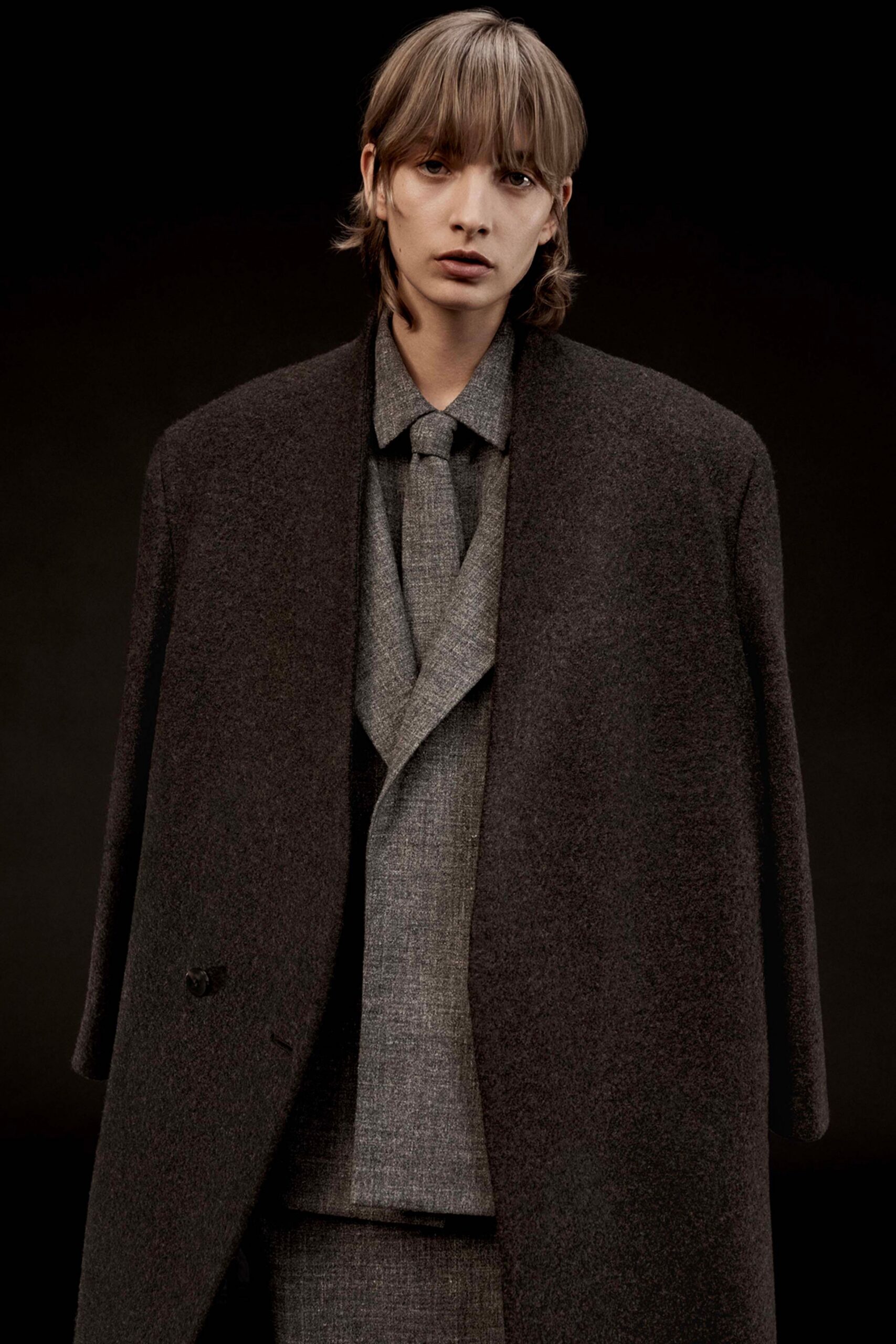 gray wool long-sleeve collared tailored shirt