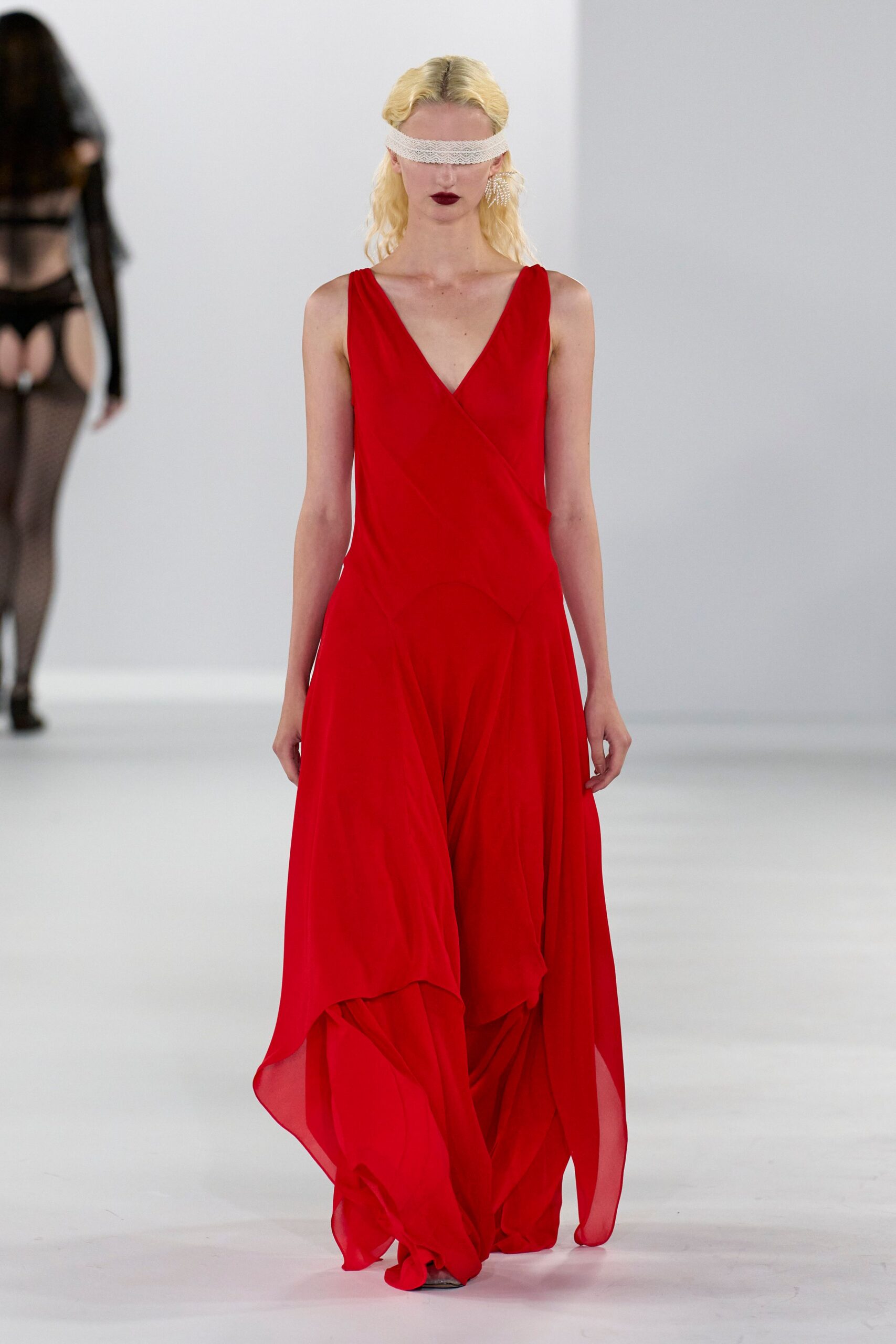 red chiffon sleeveless gown
