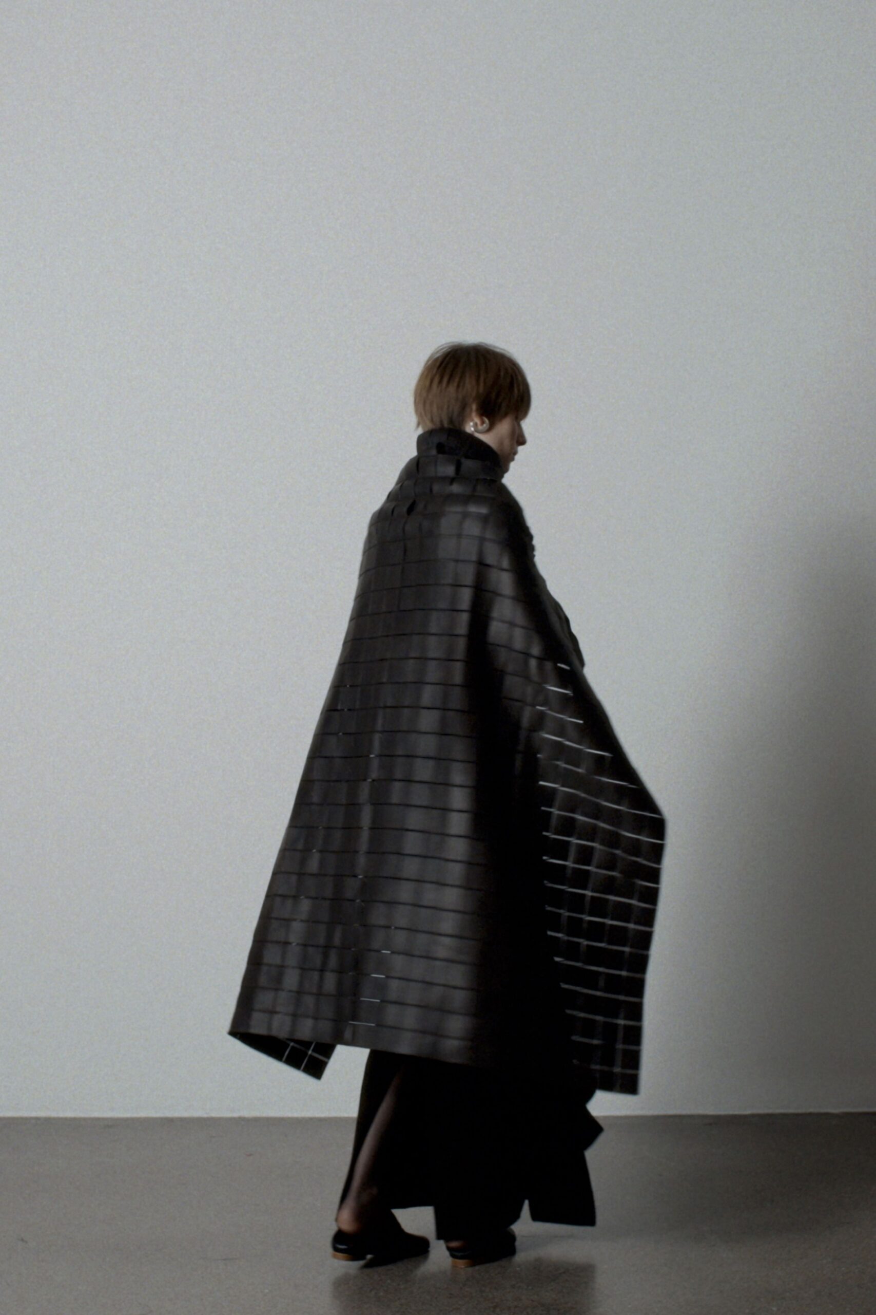 black silk relaxed layered cape