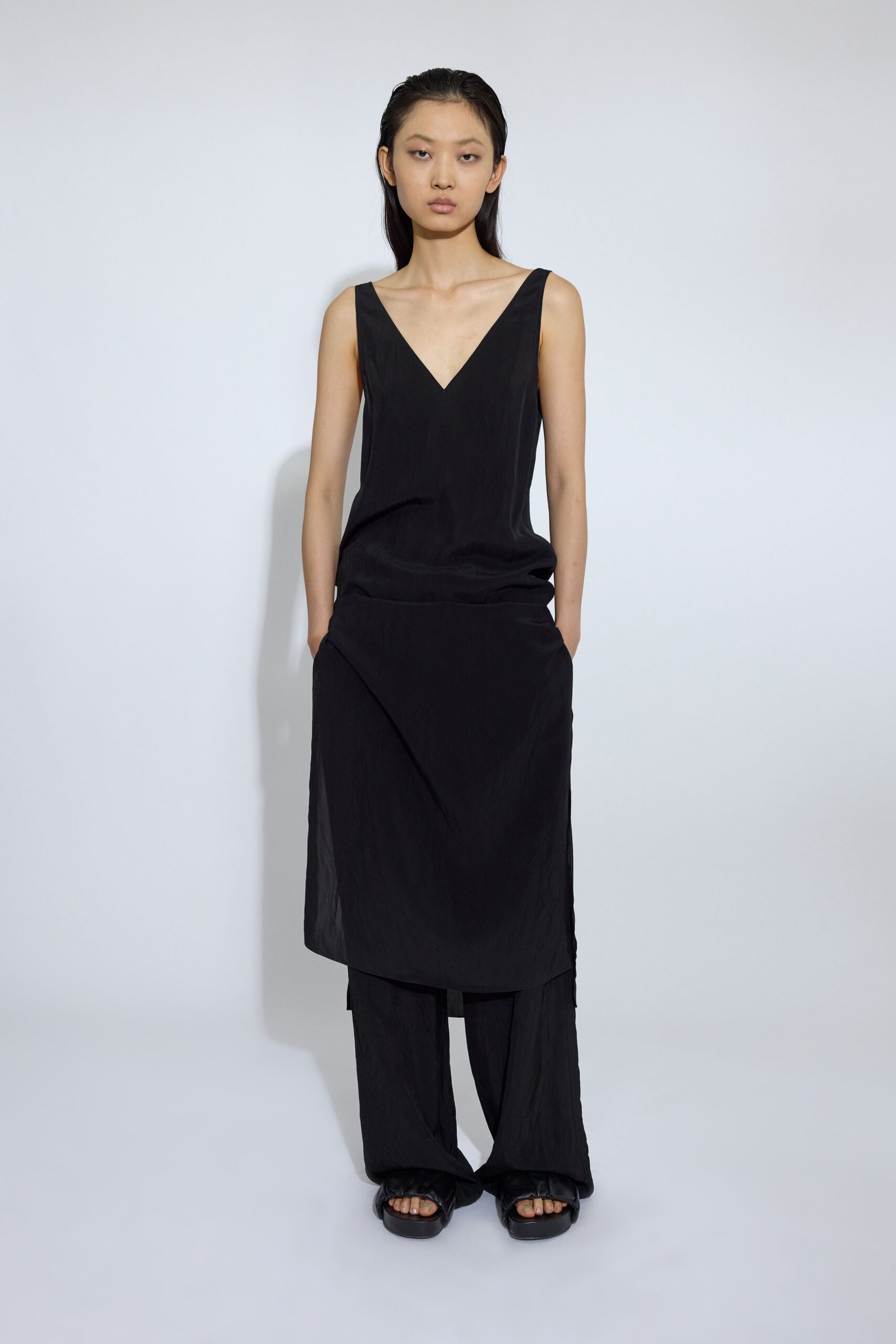 black silk sleeveless dress