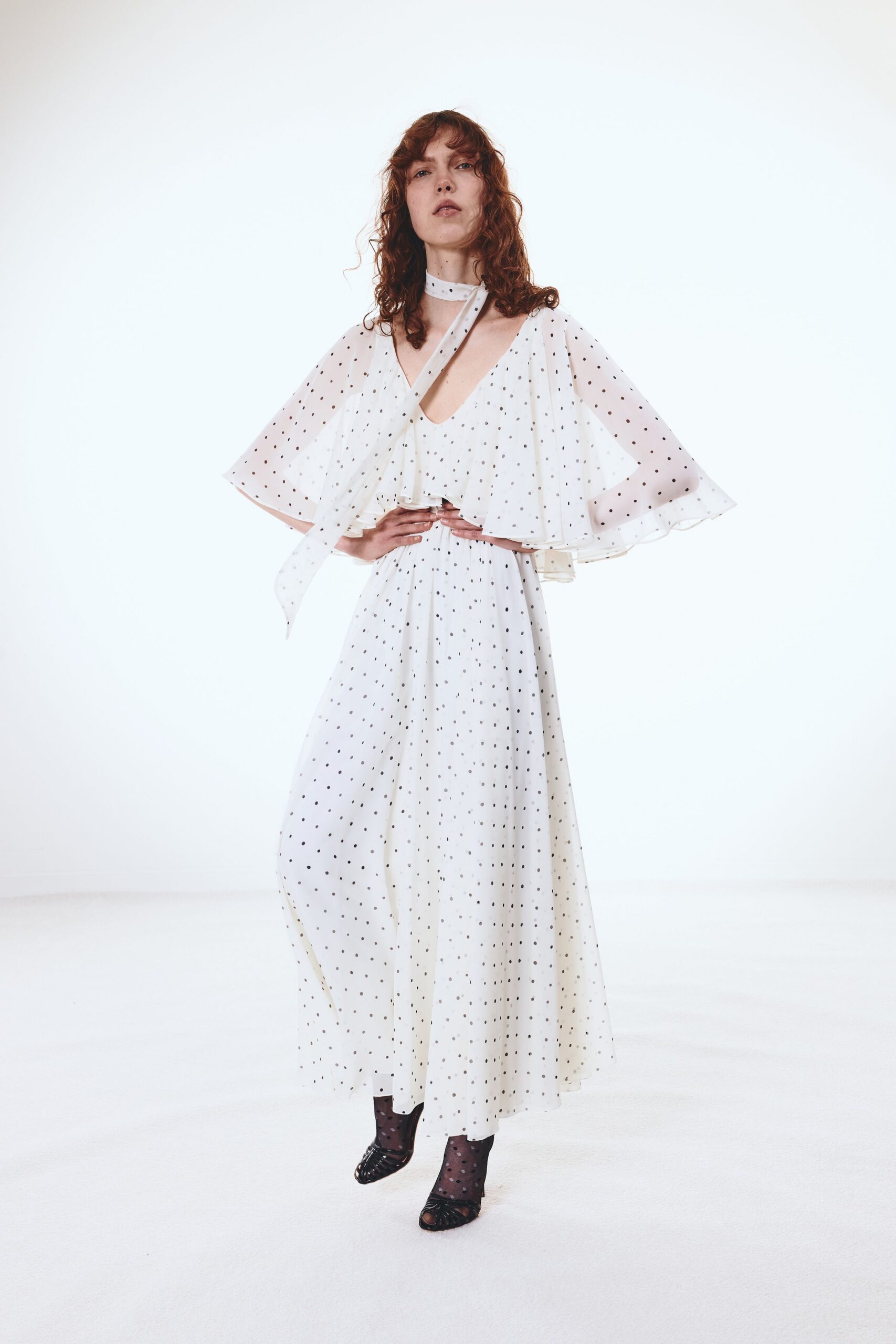 white polka dot maxi dress