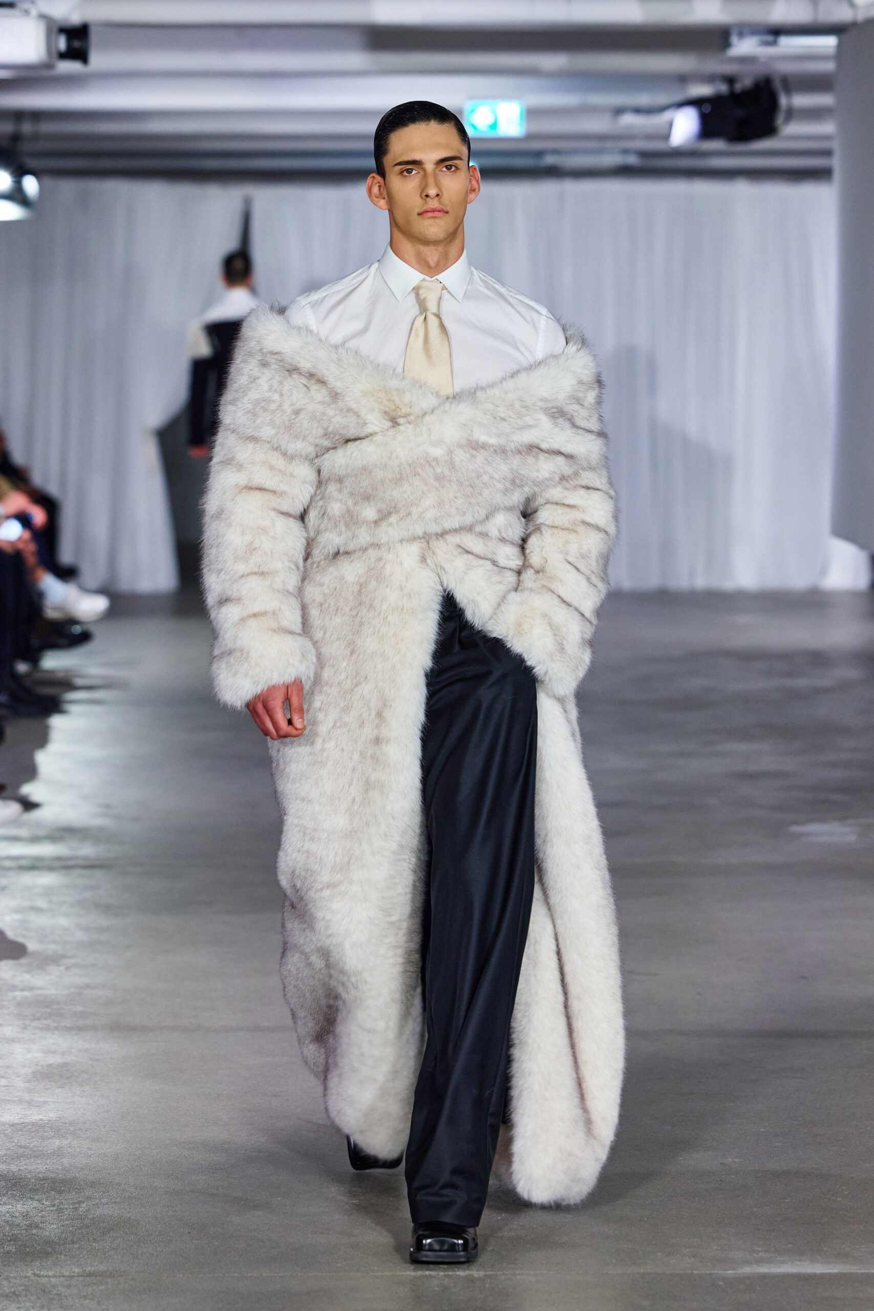 white fur relaxed maxi coat