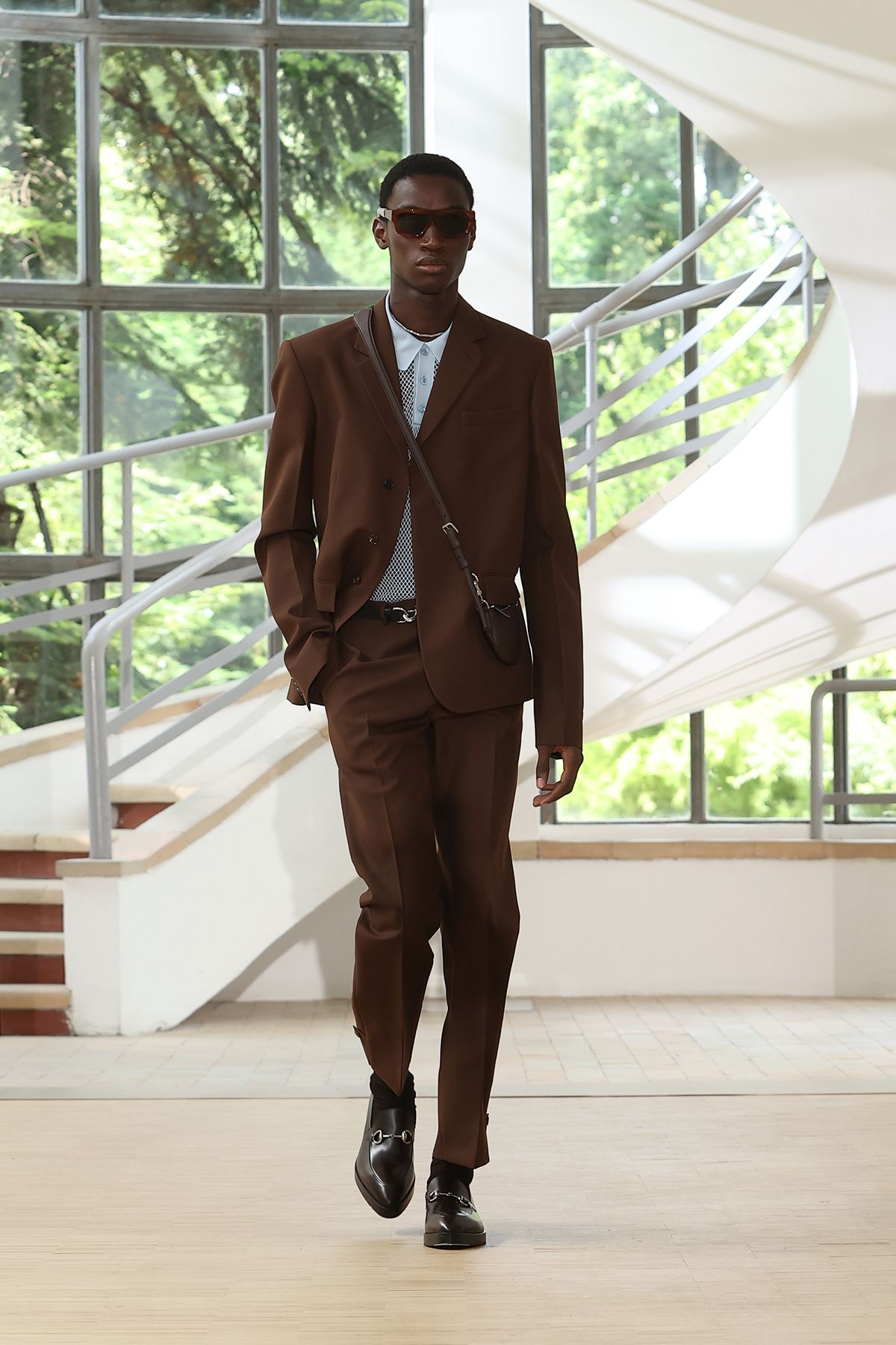 brown cotton long-sleeve collared tailored buttoned suit