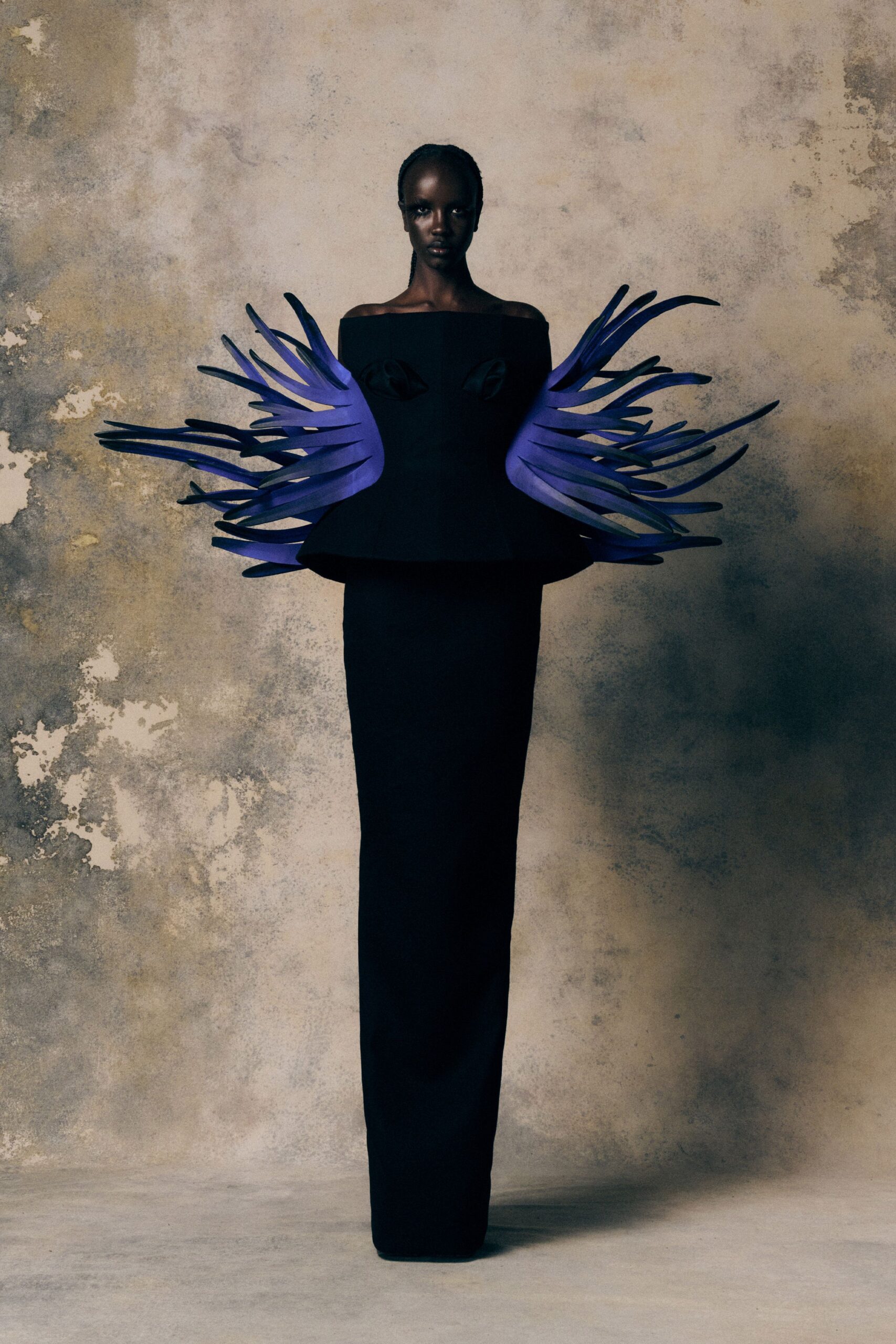 purple silk structured layered cape