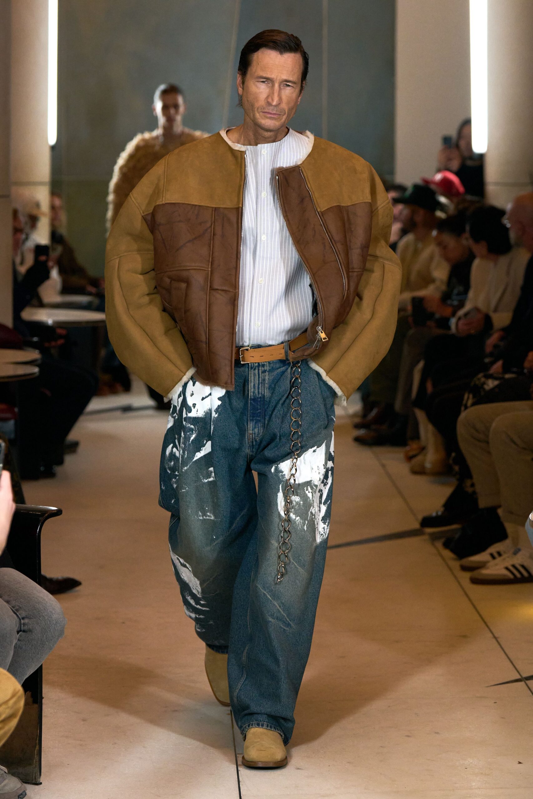 oversized brown leather jacket