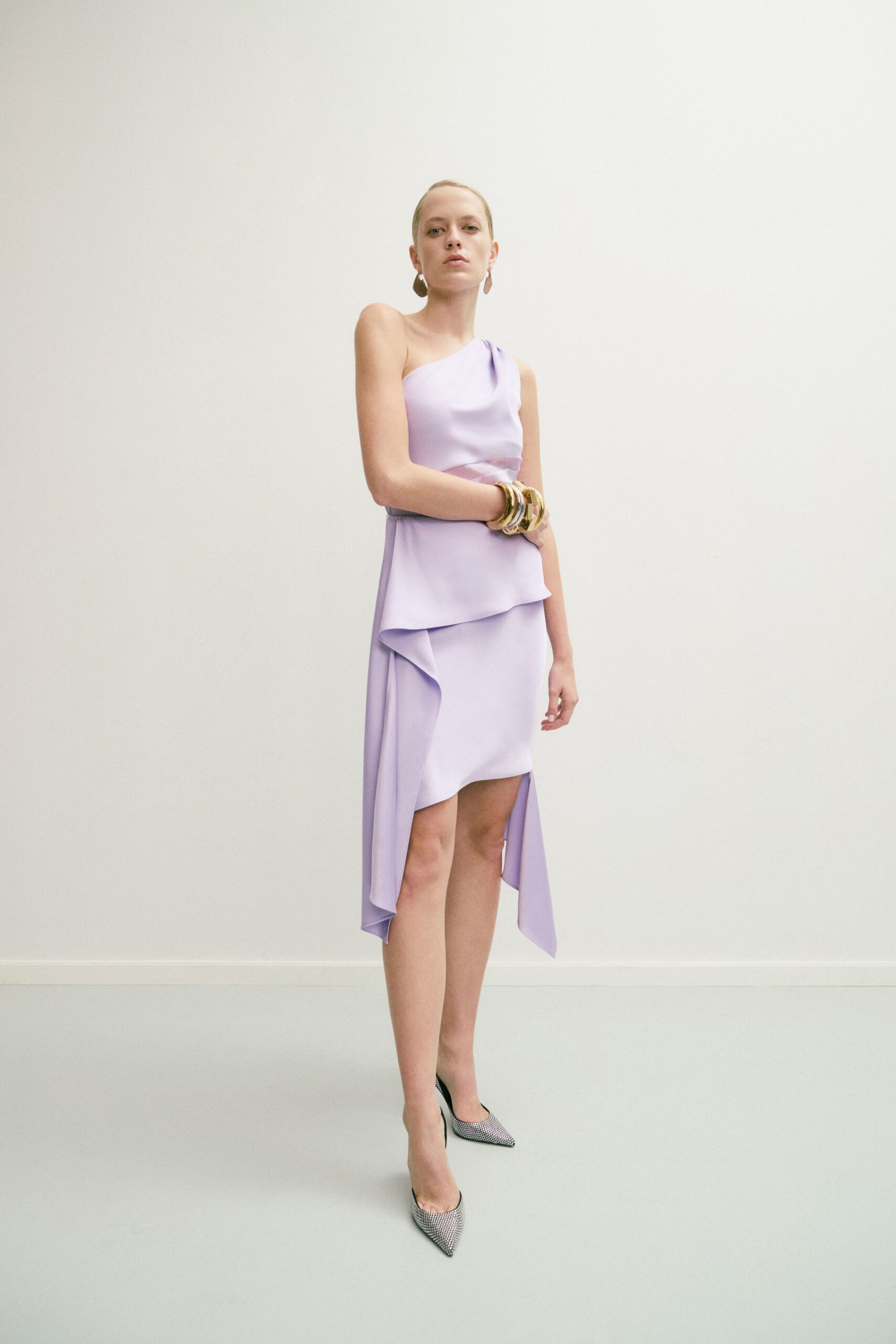lavender silk asymmetric dress