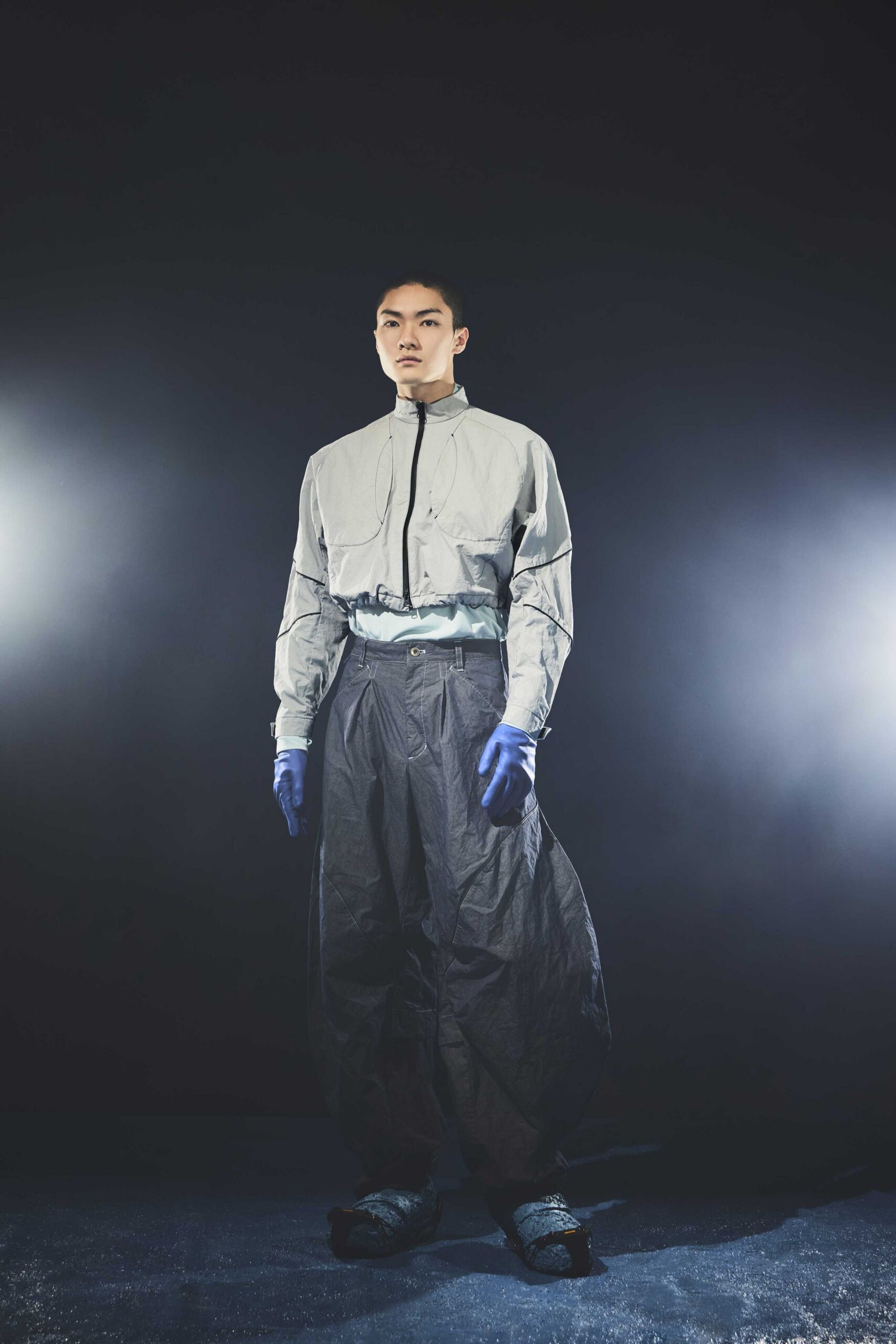 gray relaxed shirt with black pants
