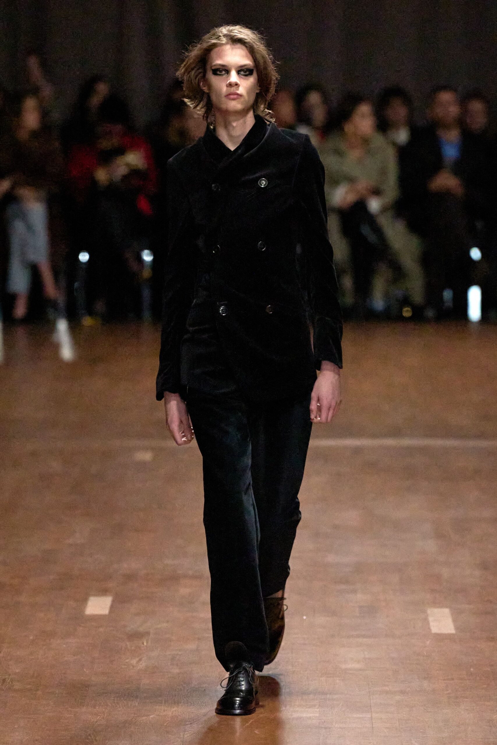 black velvet suit with leather shoes