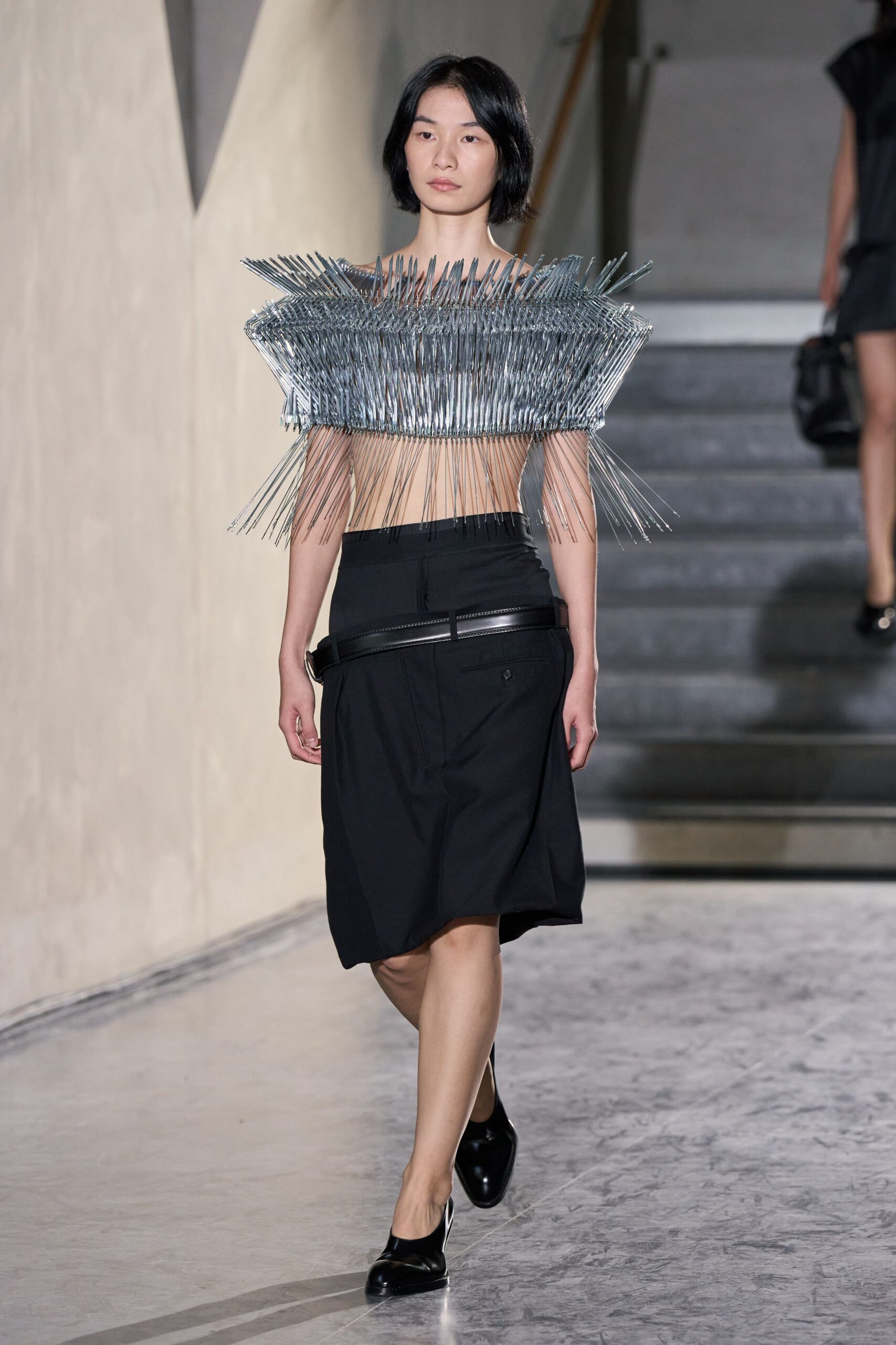 metallic structured top with black skirt