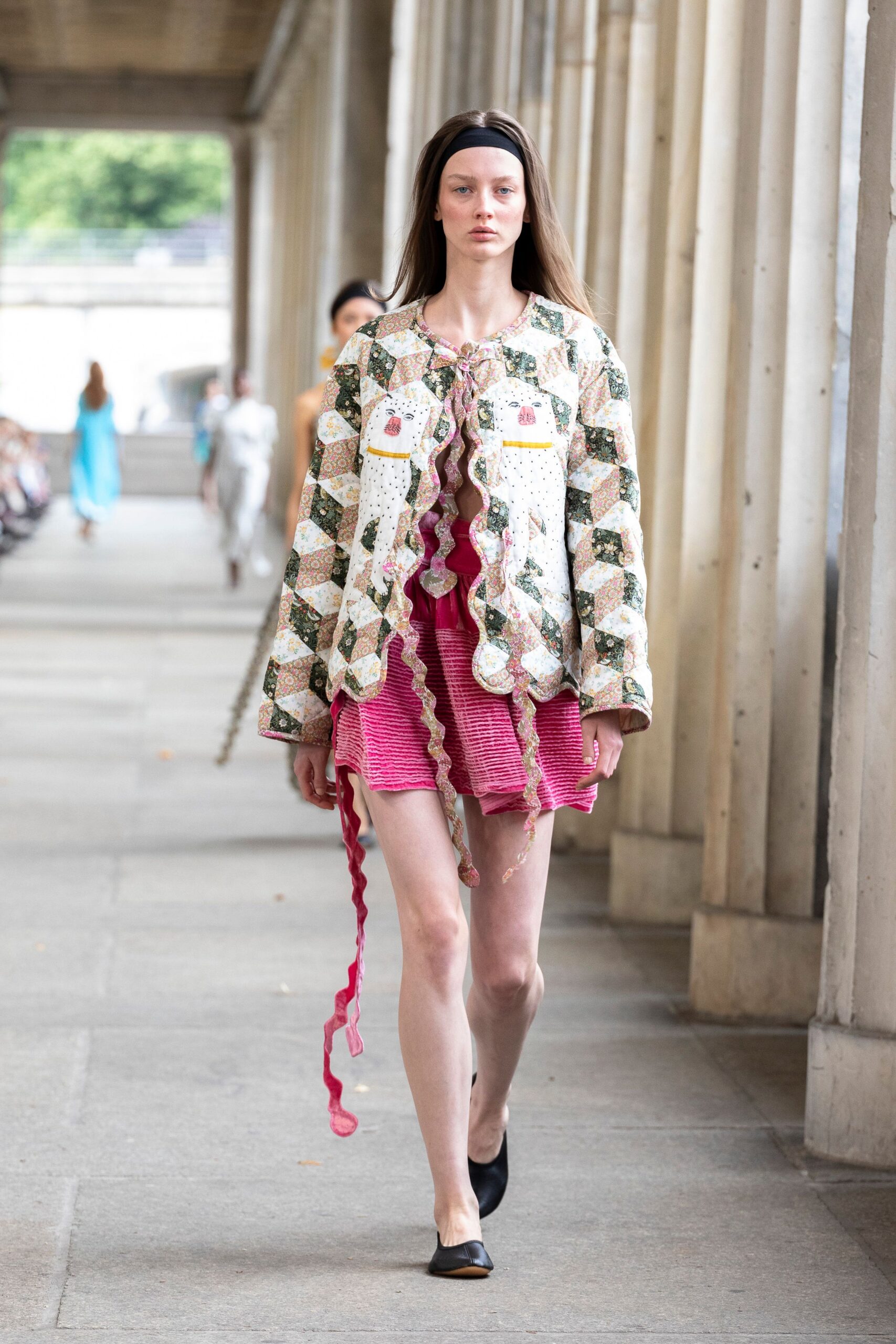 multi cotton long-sleeve collared relaxed embroidered layered jacket