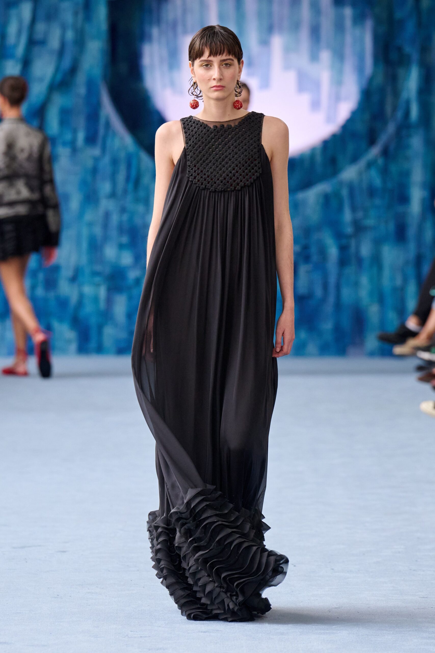 black silk sleeveless gown