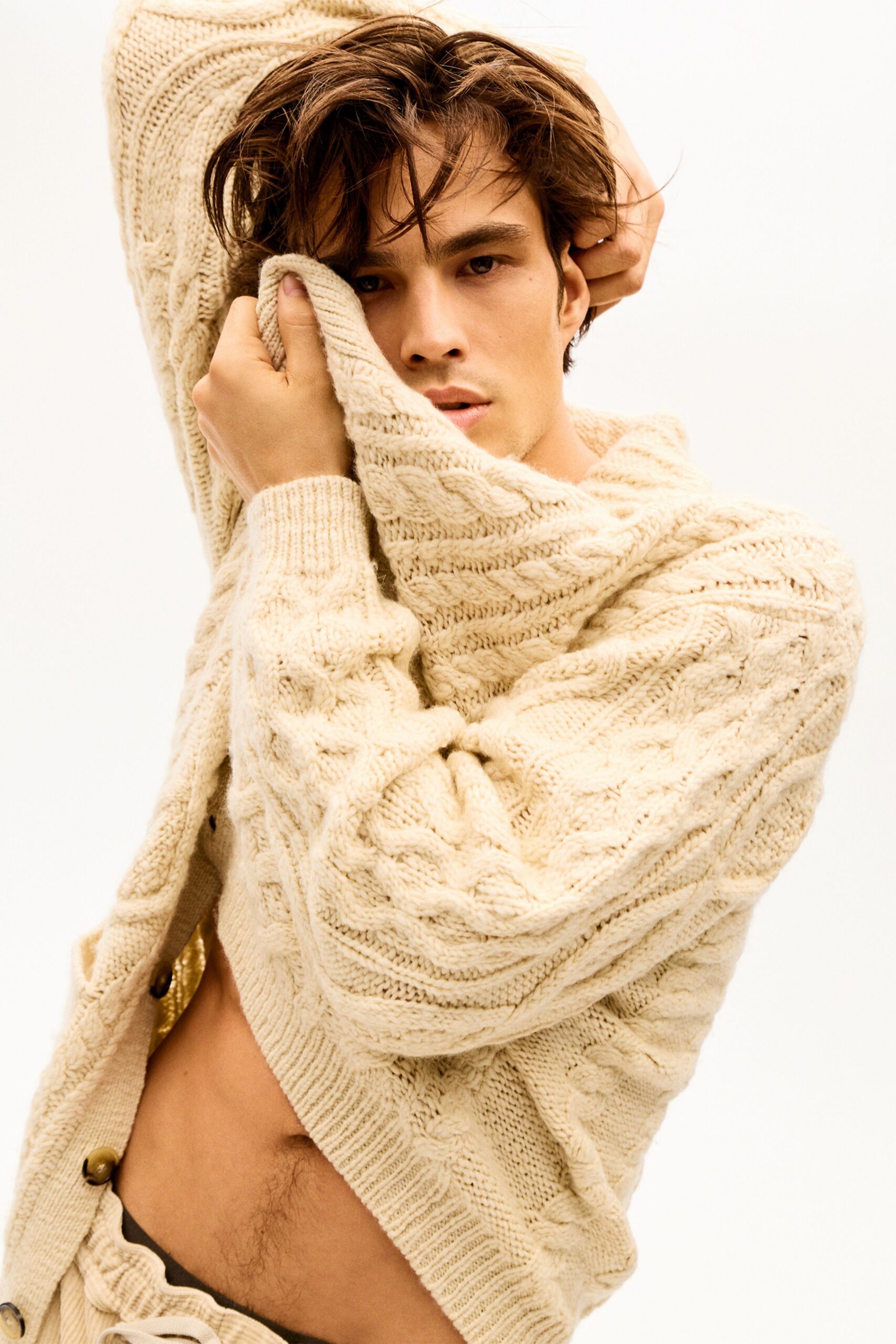 beige wool fitted cardigan