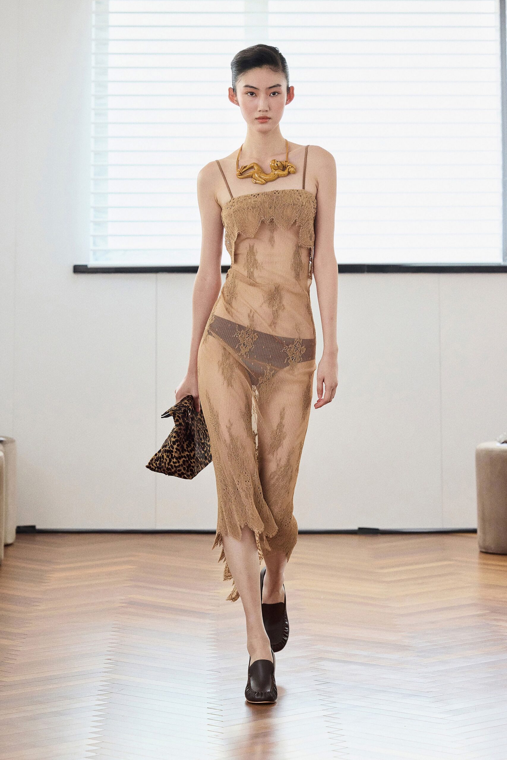 beige lace sleeveless v-neck fitted fringed dress