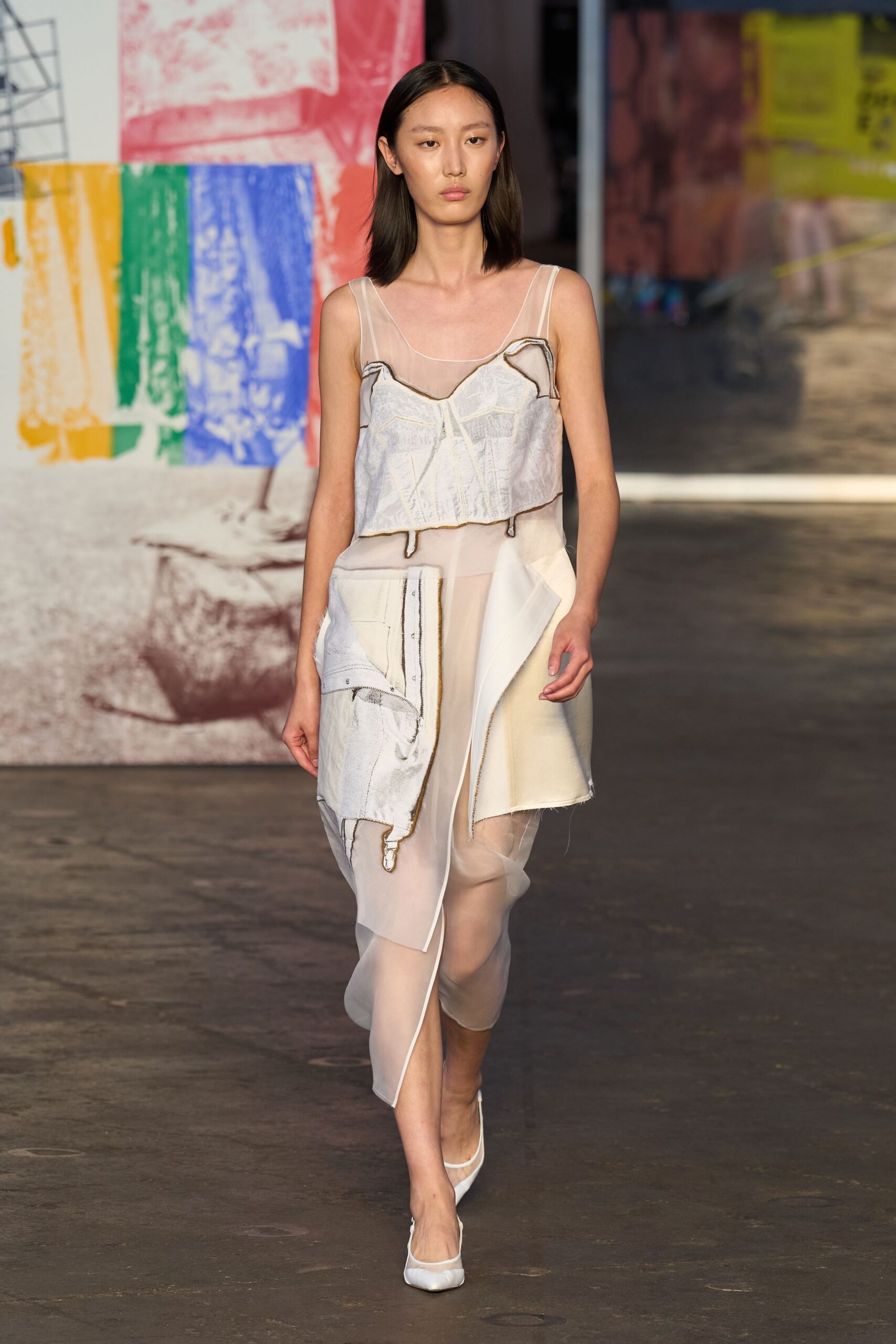 white cotton sleeveless v-neck fitted layered pleated dress