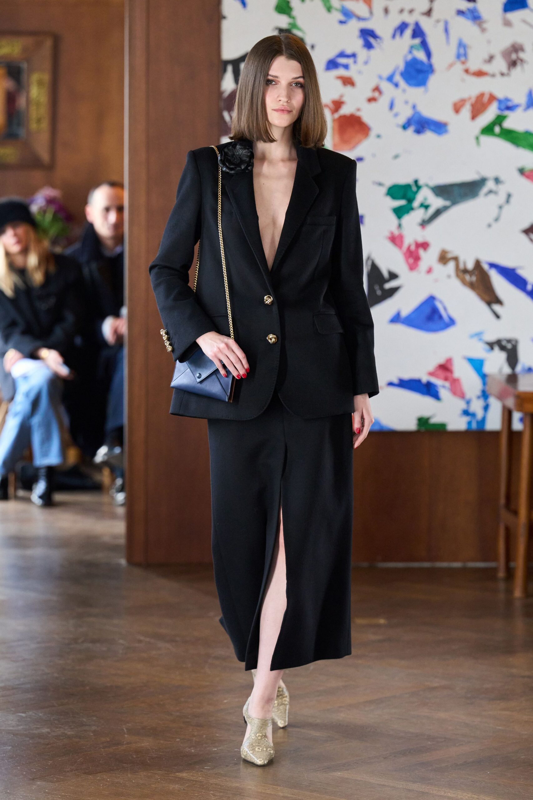 black wool long-sleeve collared structured buttoned blazer