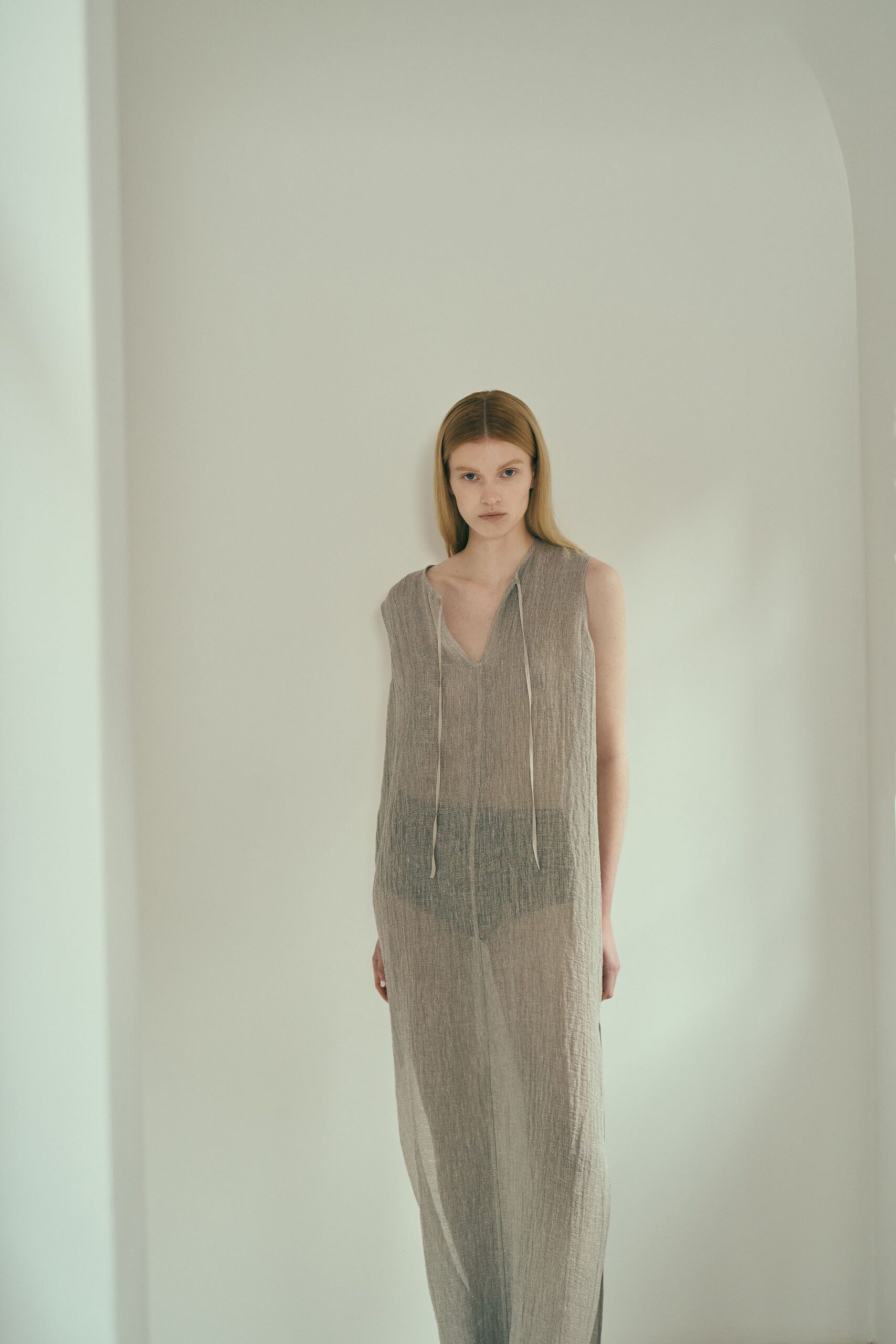 beige gray sleeveless maxi dress