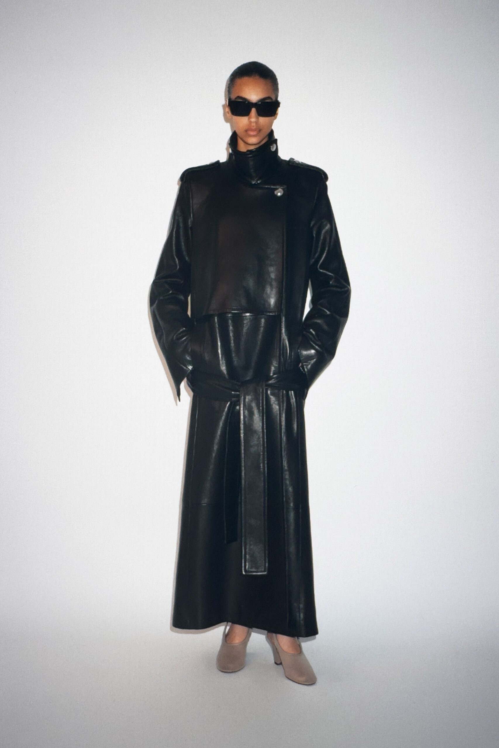 black leather fitted dress