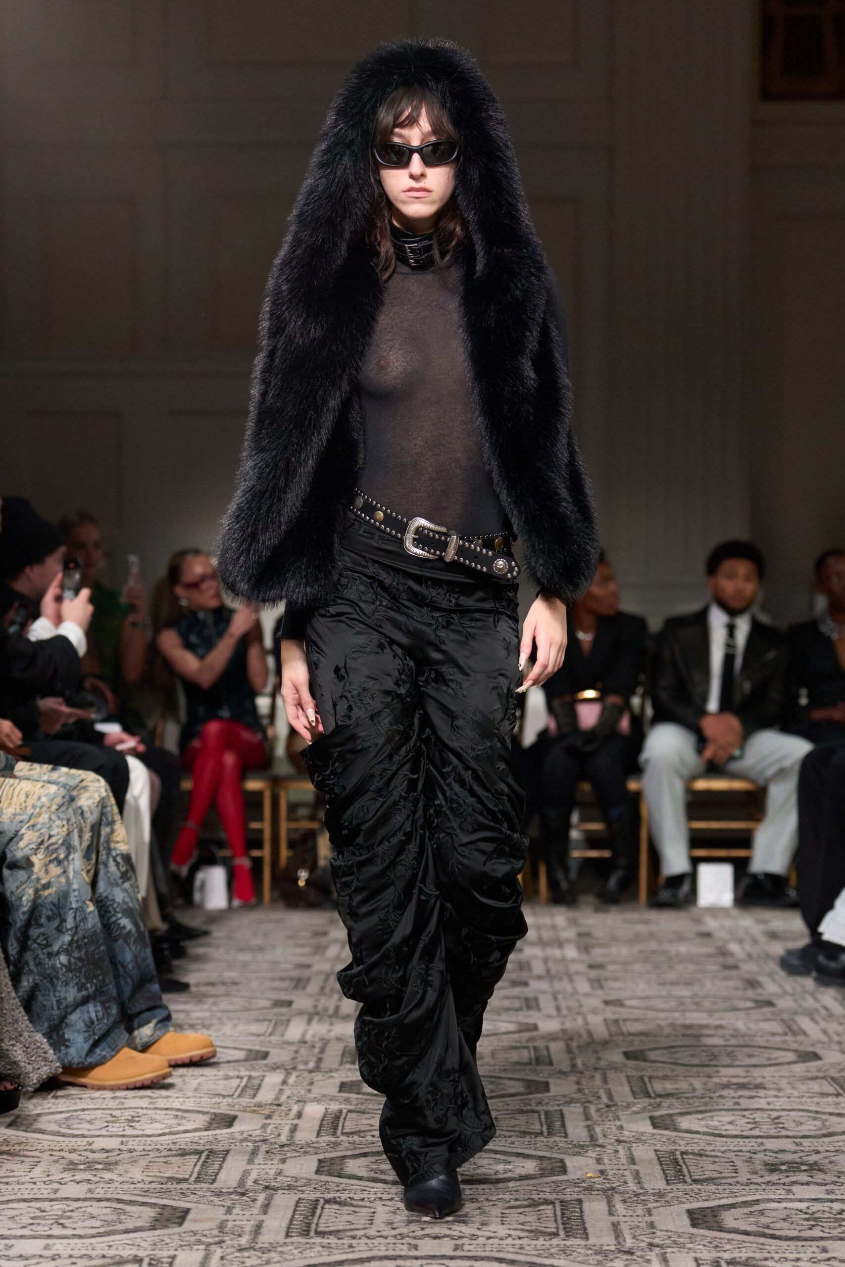 black satin relaxed pleated pants