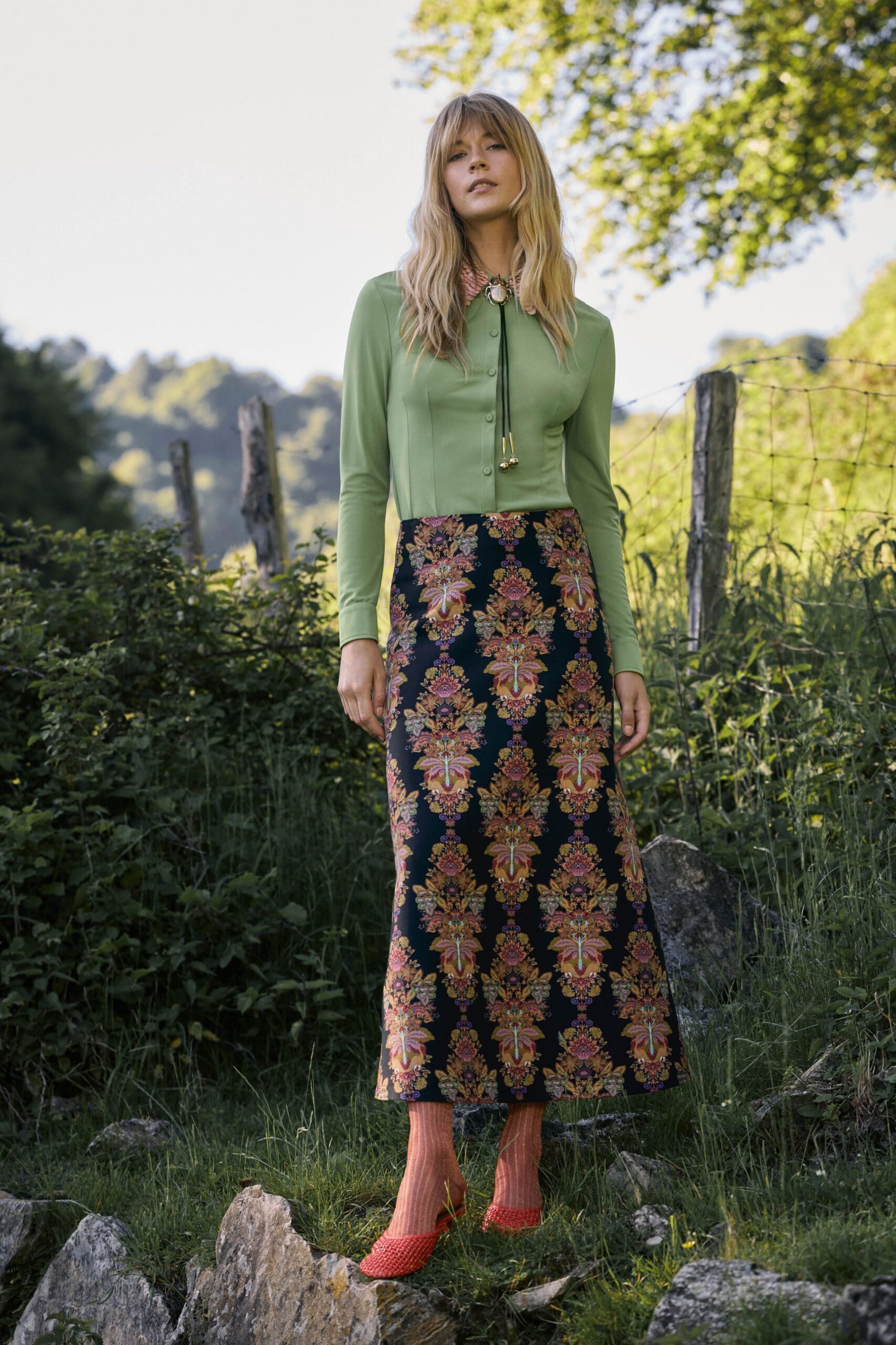 black cotton fitted flared maxi skirt