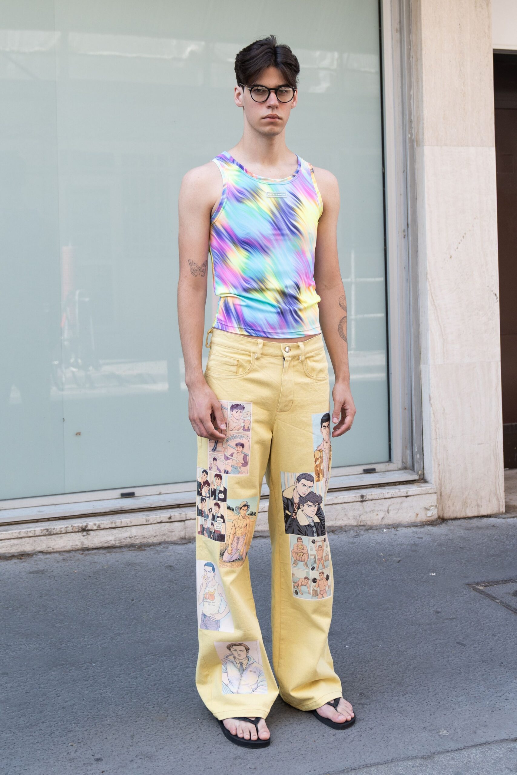 yellow relaxed printed pants