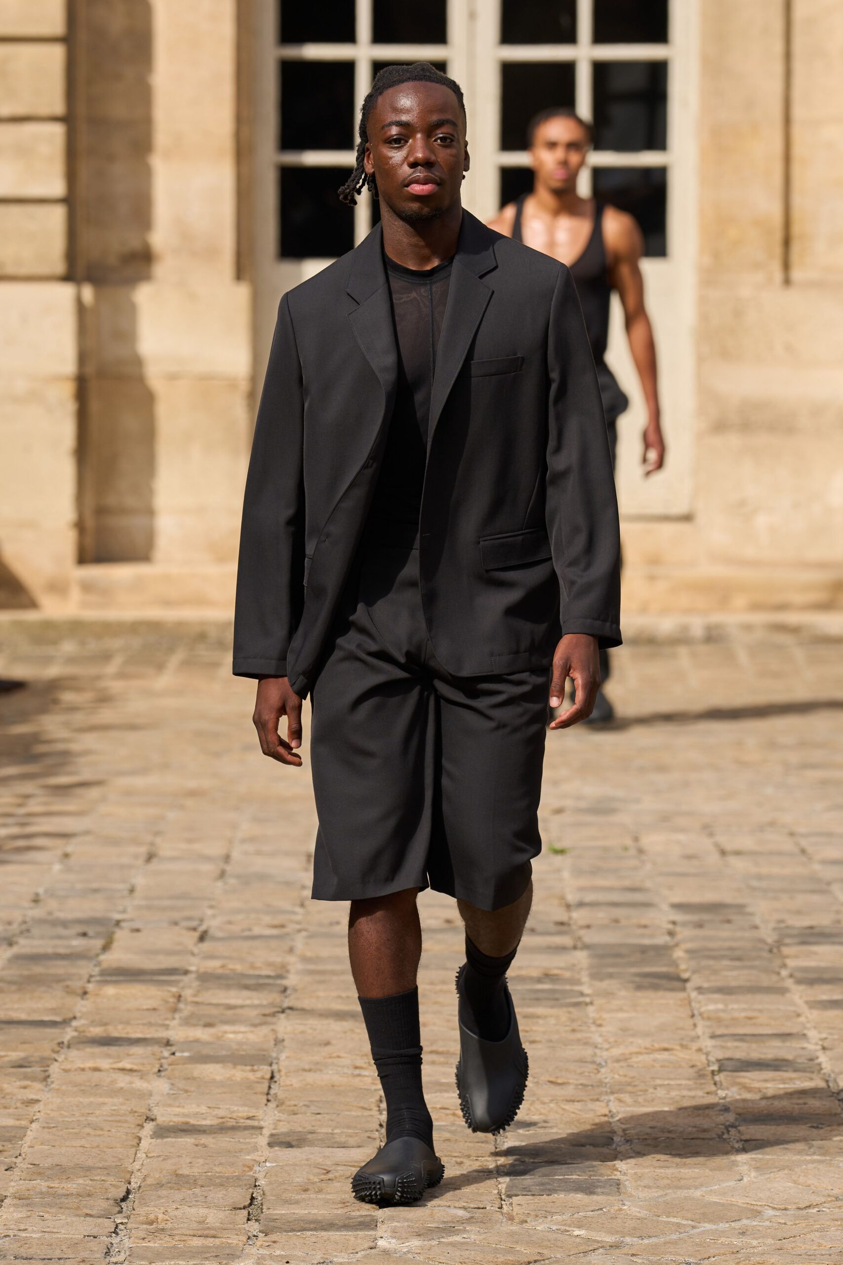 black relaxed blazer and shorts