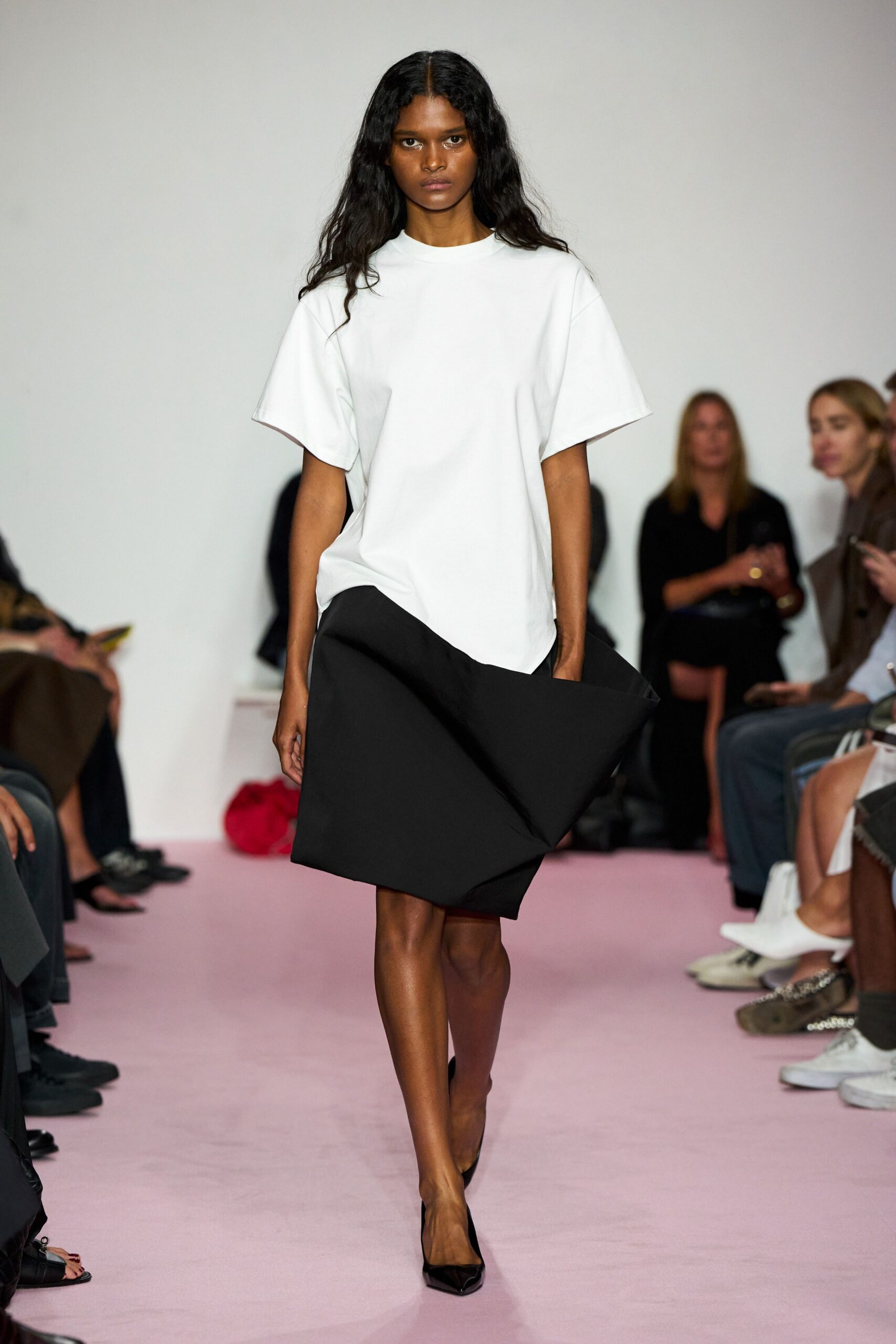black cotton asymmetric fitted skirt