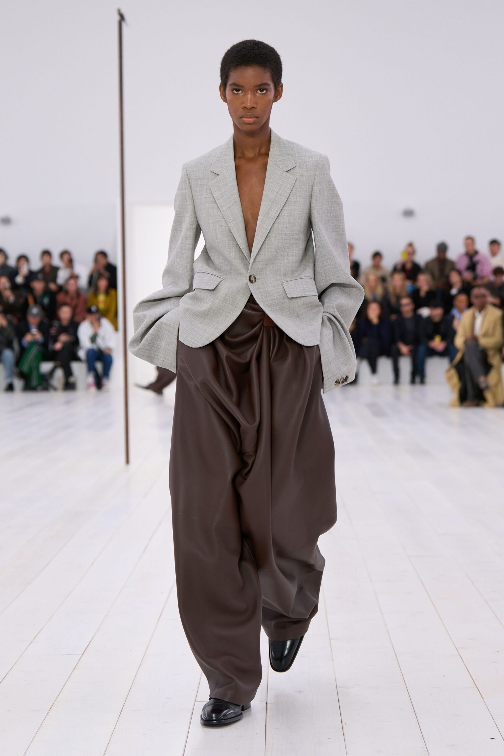 gray blazer brown pants