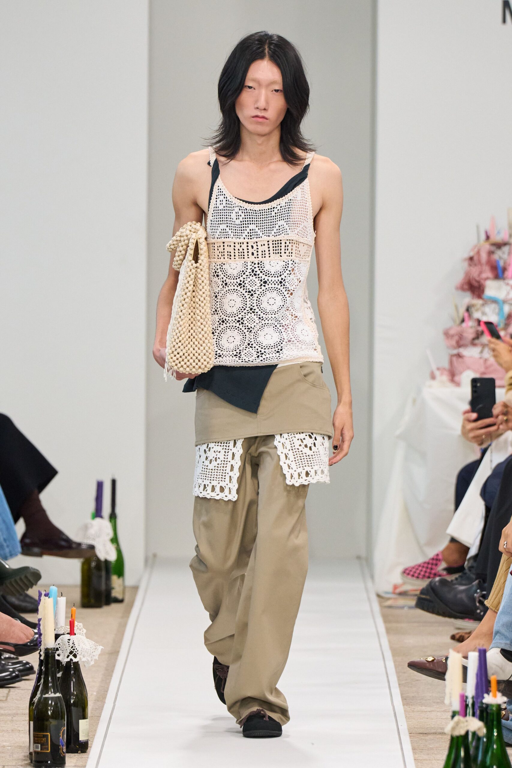 beige cotton relaxed layered pants