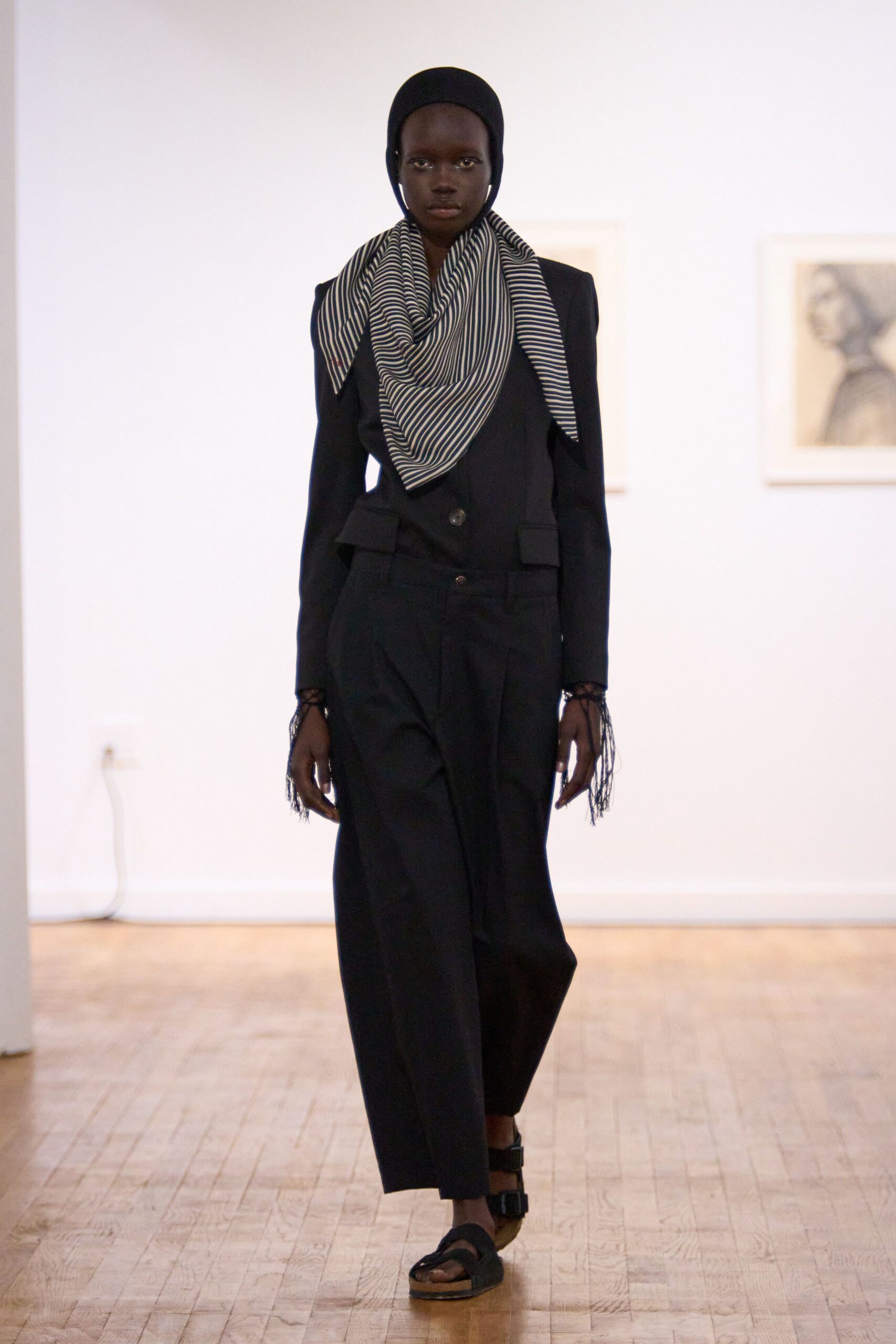 black tailored blazer with wide-leg pants