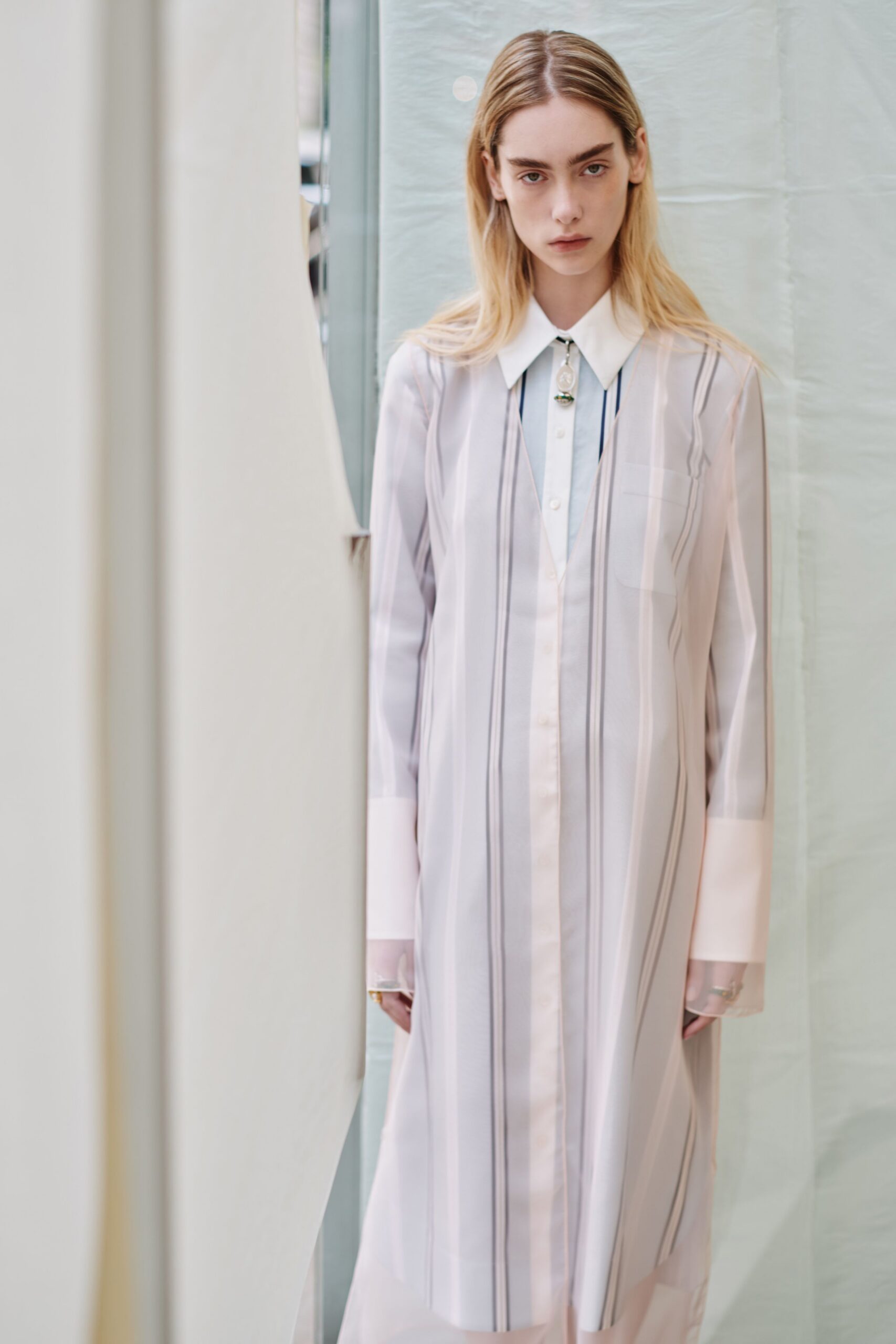 pink striped silk shirt-dress
