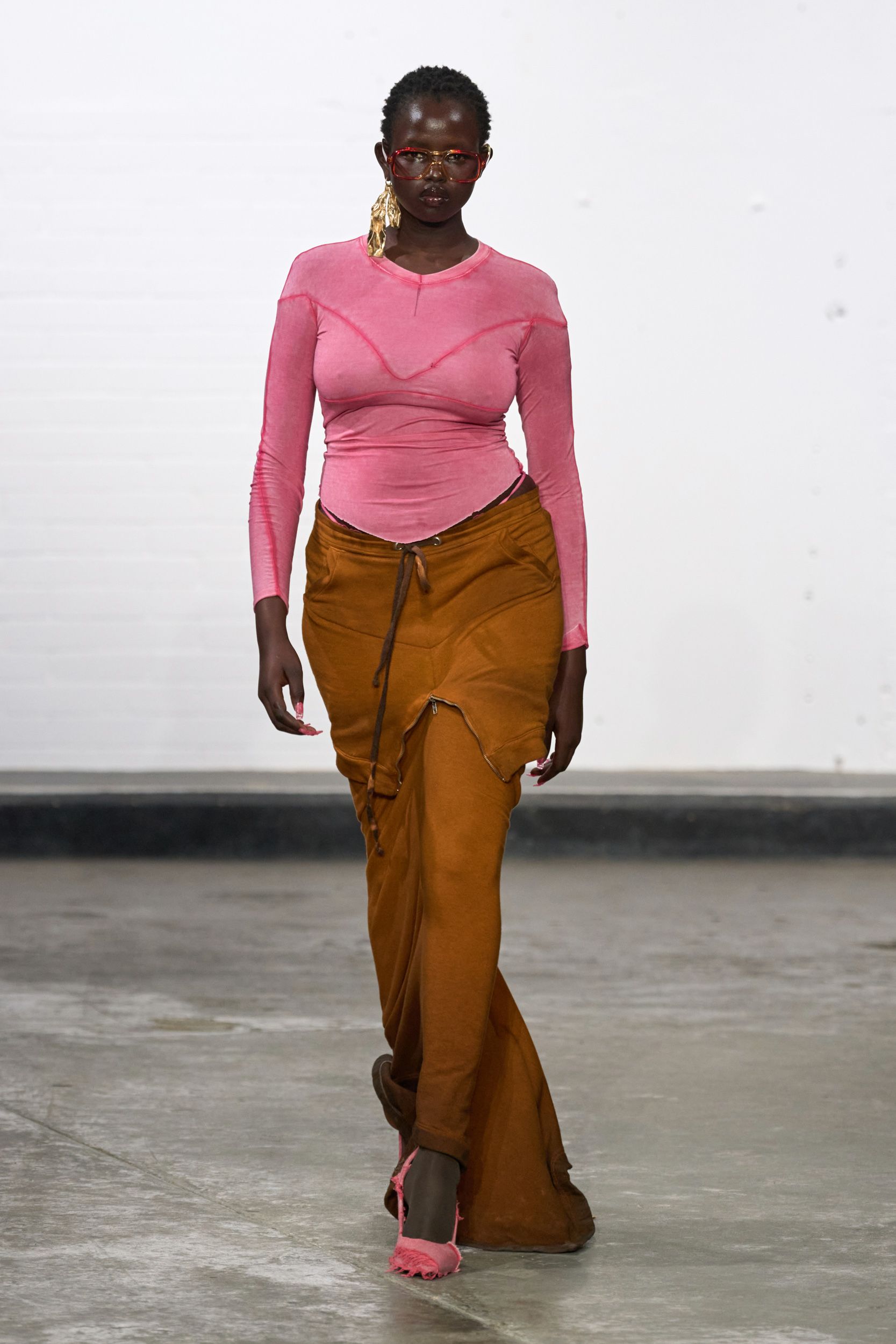 brown cotton asymmetric relaxed draped skirt