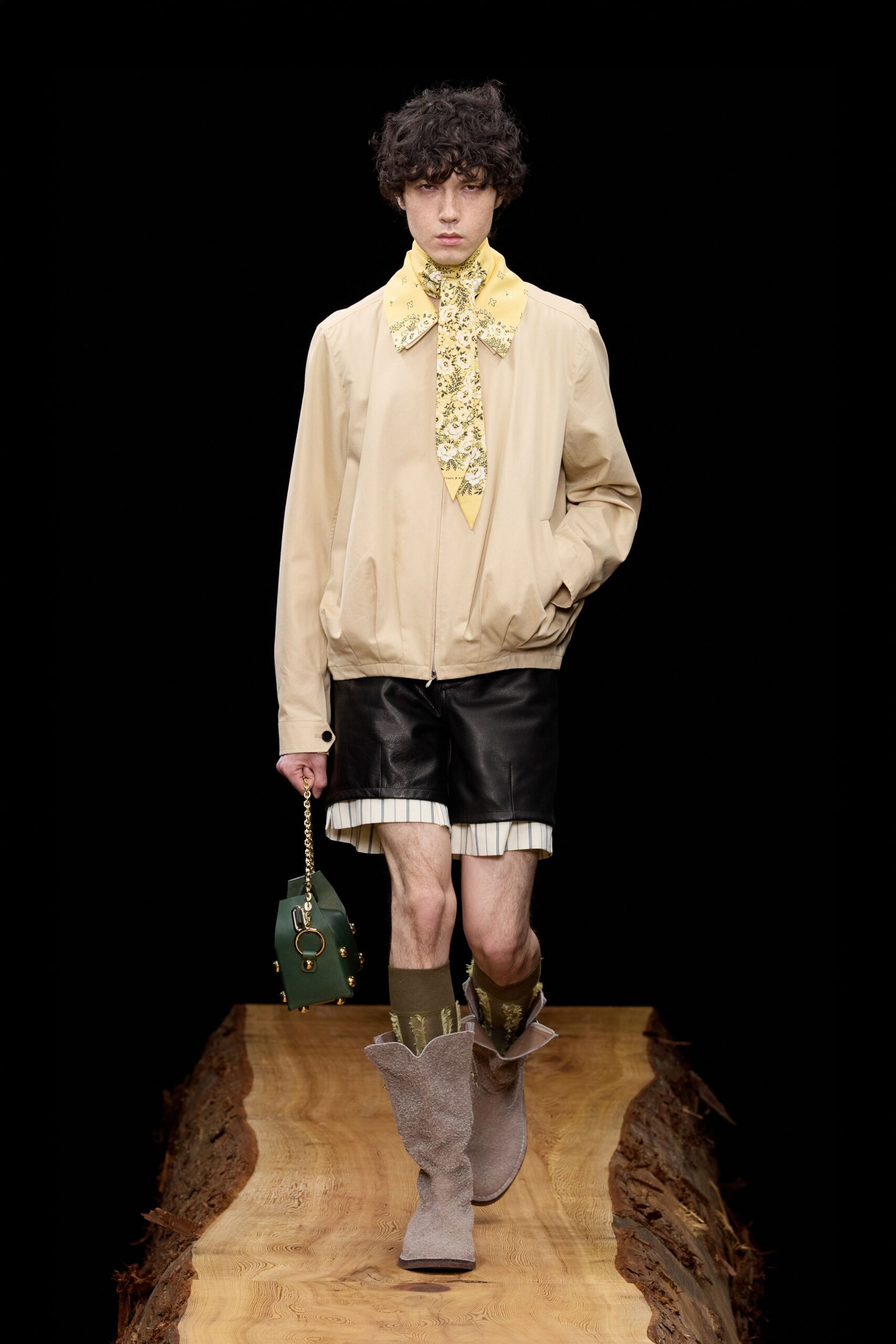 beige jacket with floral scarf